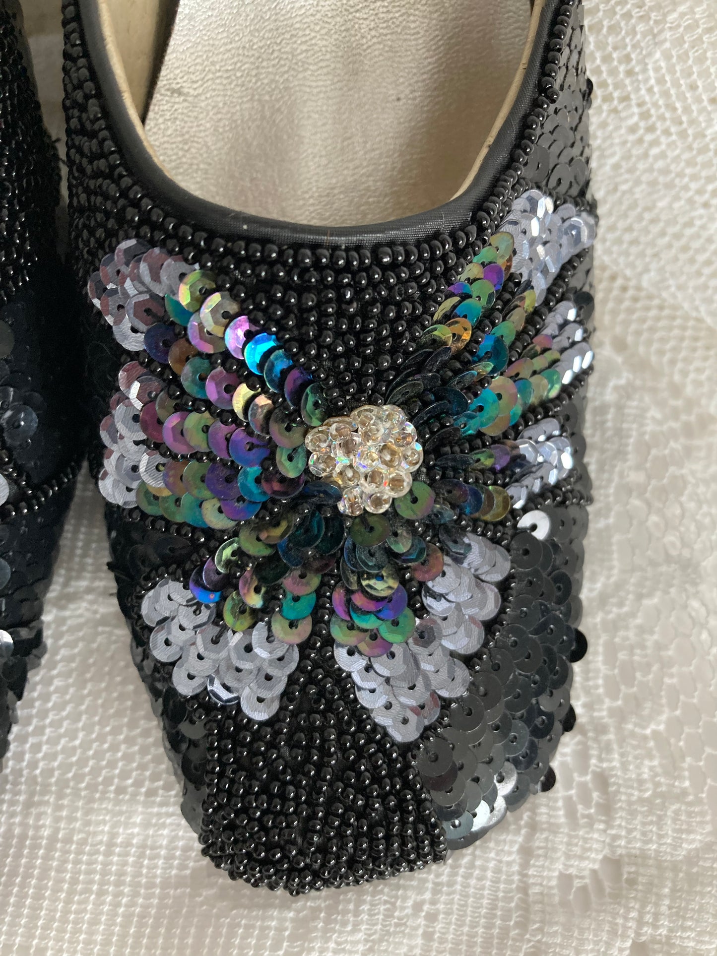 90s Black and Silver Evening Shoes, Size 37