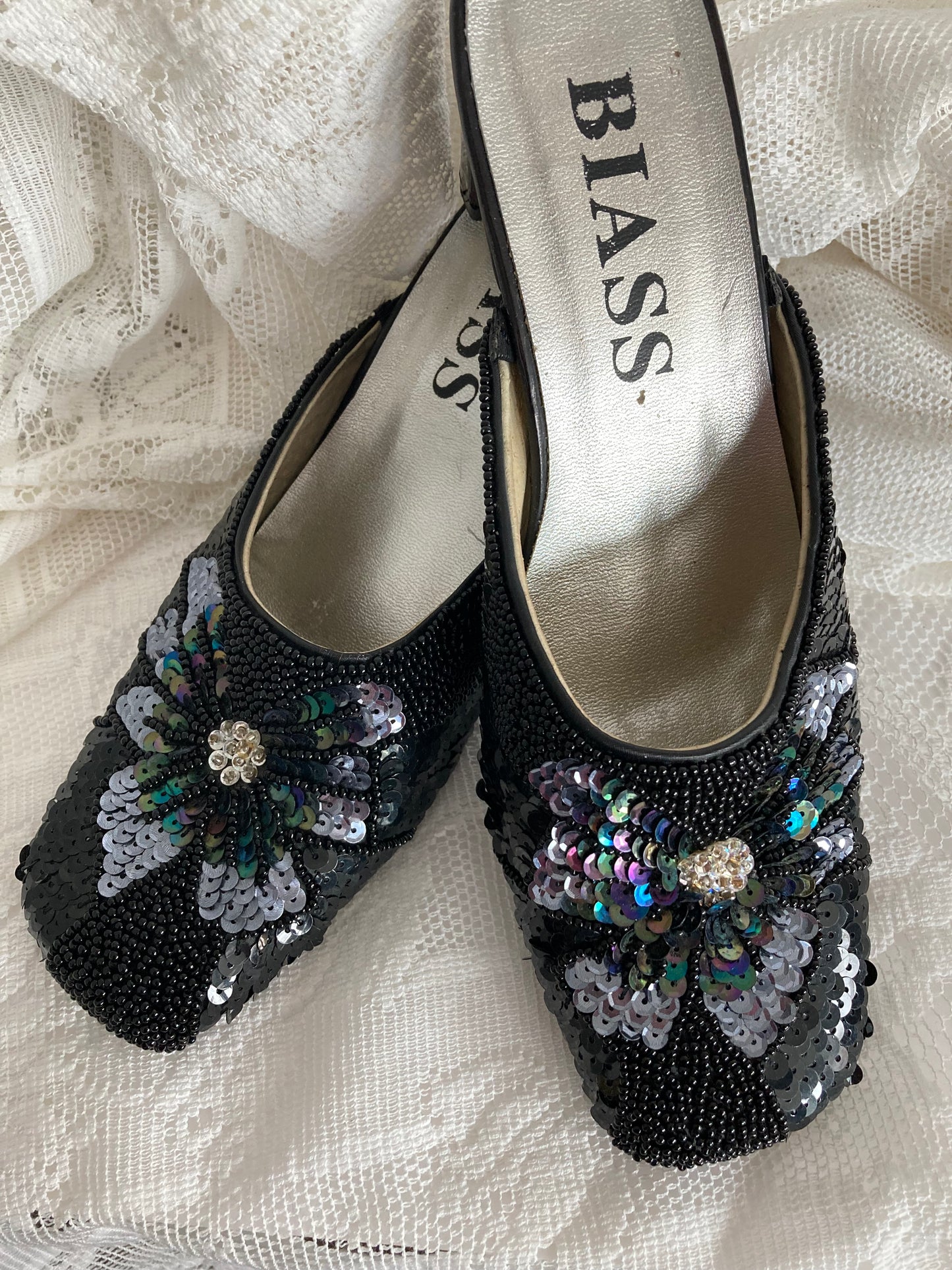 90s Black and Silver Evening Shoes, Size 37