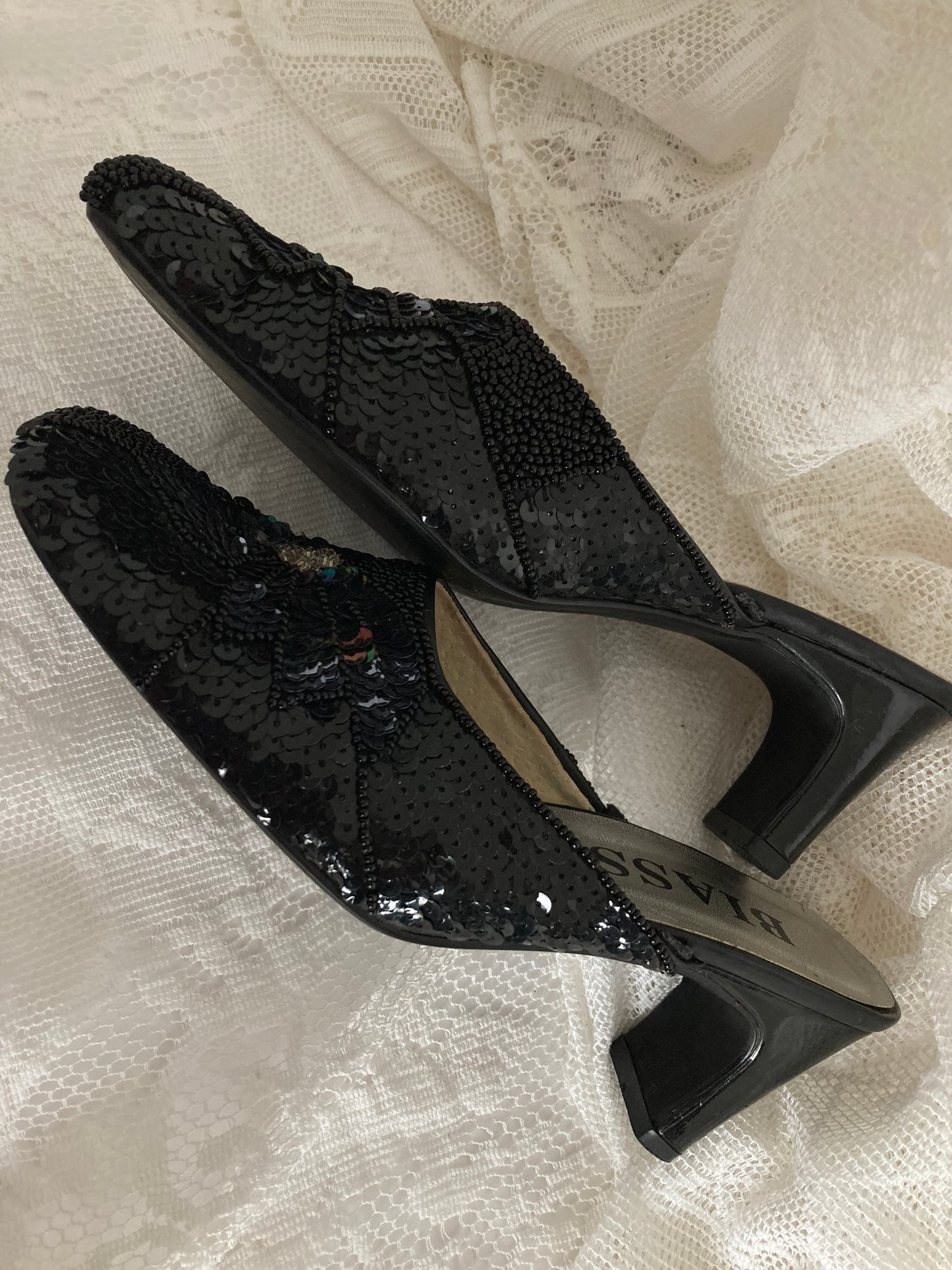 90s Black and Silver Evening Shoes, Size 37