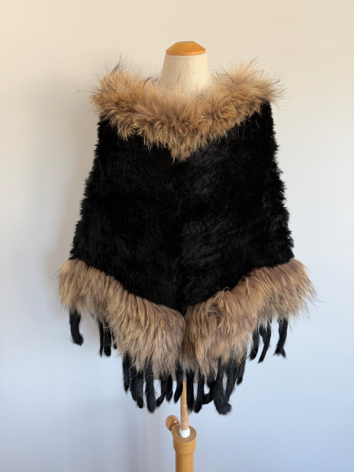 Japanese Rabbit and Raccoon Fur Poncho