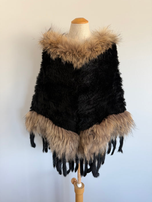 Japanese Rabbit and Raccoon Fur Poncho