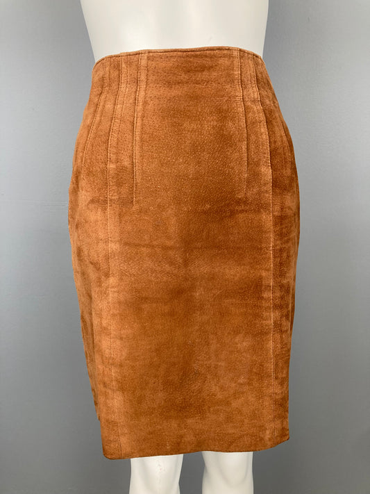90s Suede Pencil Skirt, Size S, Buckskin Coloured Suede Pencil Skirt, Western Style Skirt