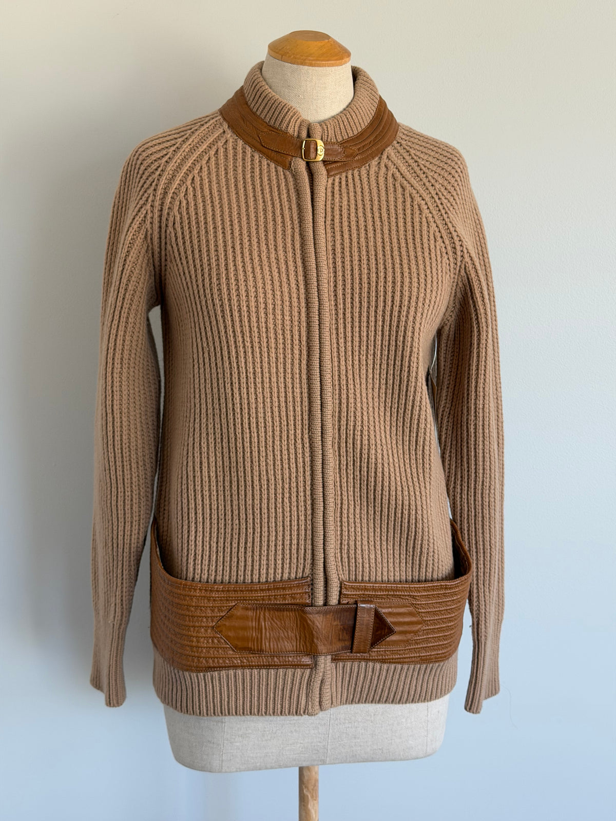 1970s Gucci Sweater with Leather Trim, Size 44 (M)