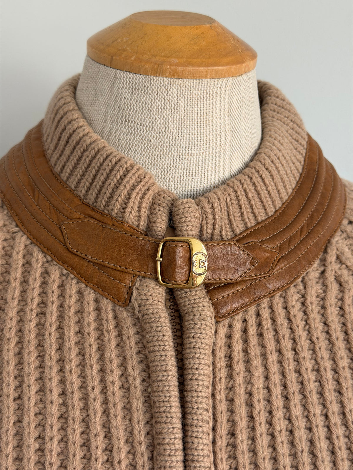 1970s Gucci Sweater with Leather Trim, Size 44 (M)