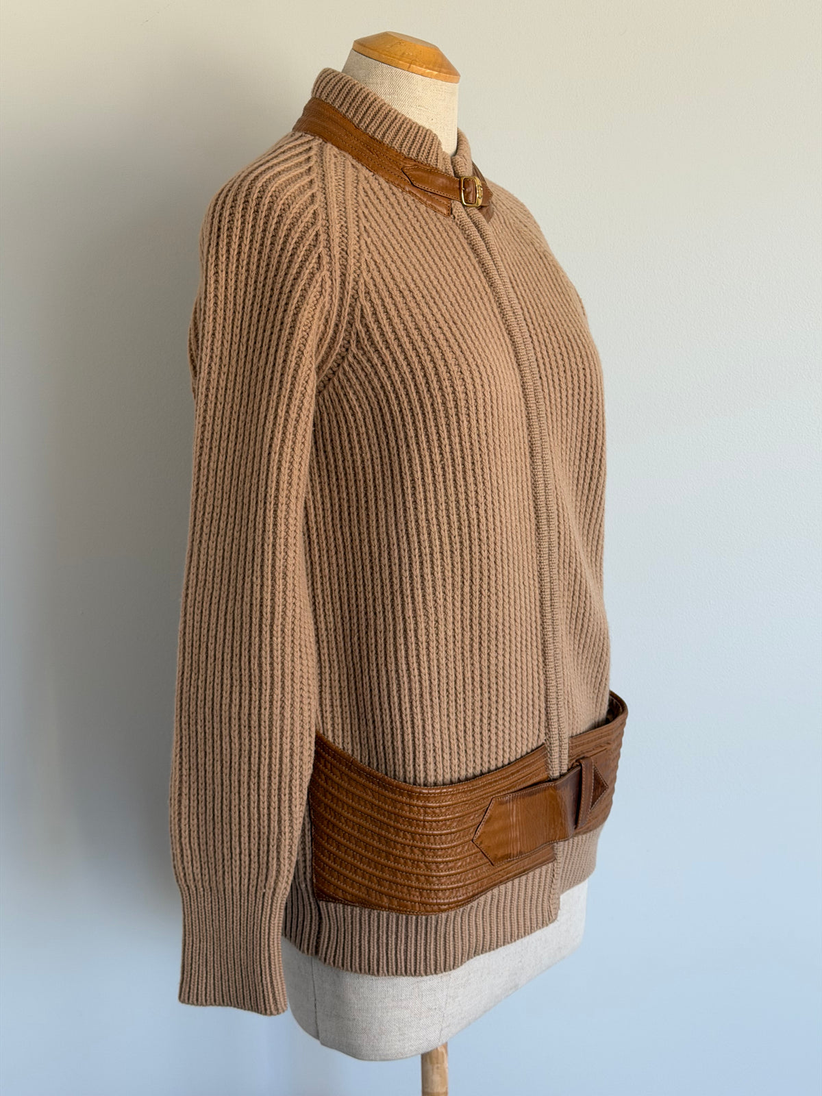 1970s Gucci Sweater with Leather Trim, Size 44 (M)