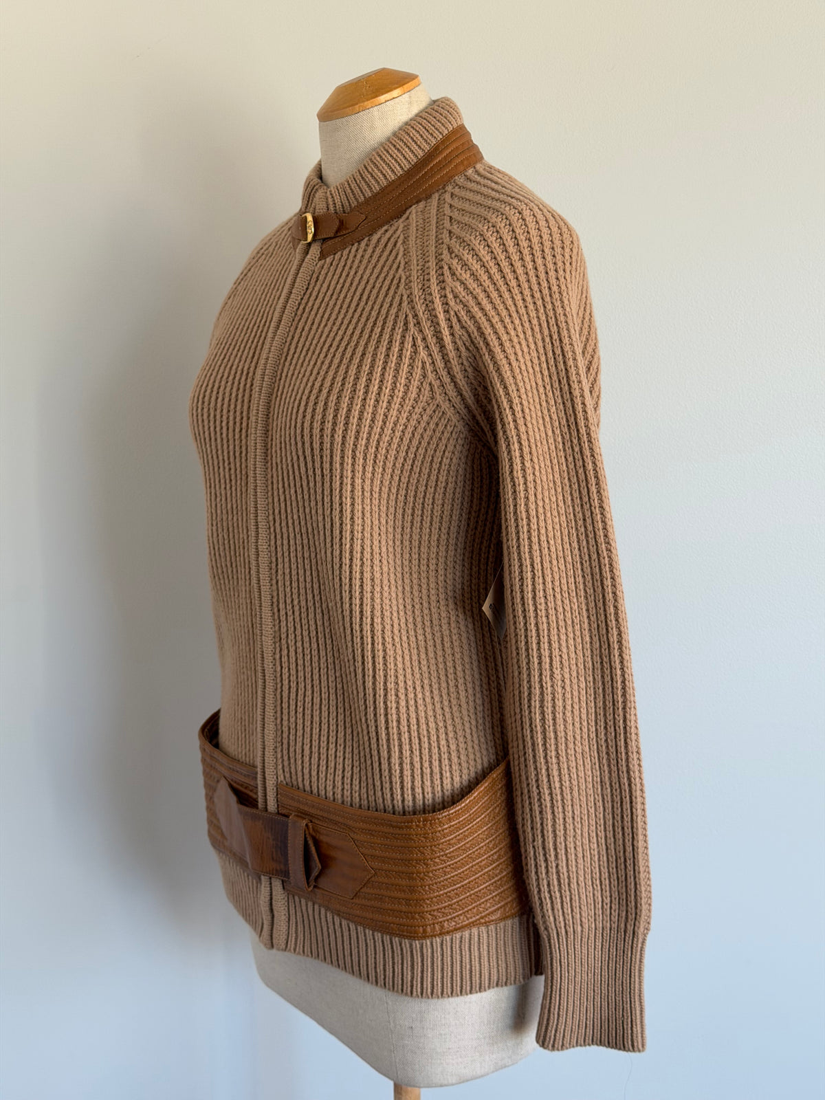 1970s Gucci Sweater with Leather Trim, Size 44 (M)