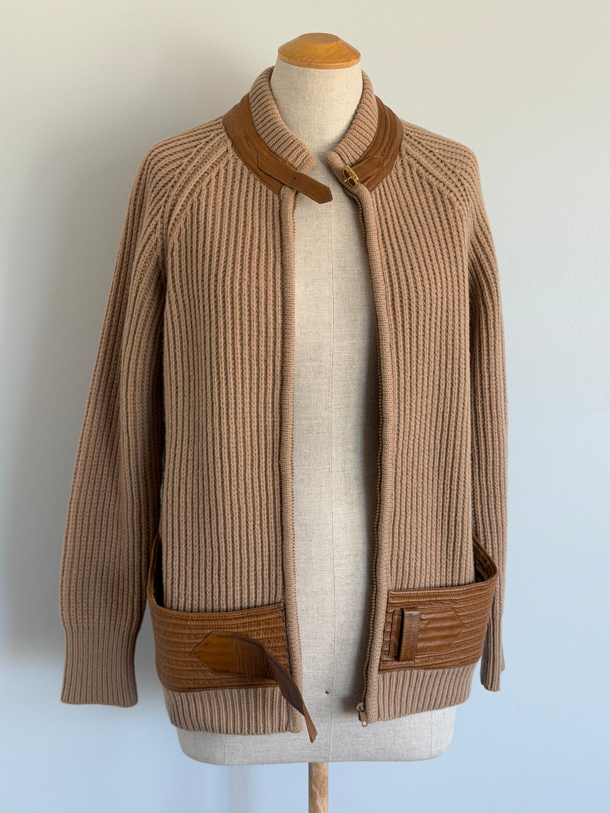 1970s Gucci Sweater with Leather Trim, Size 44 (M)