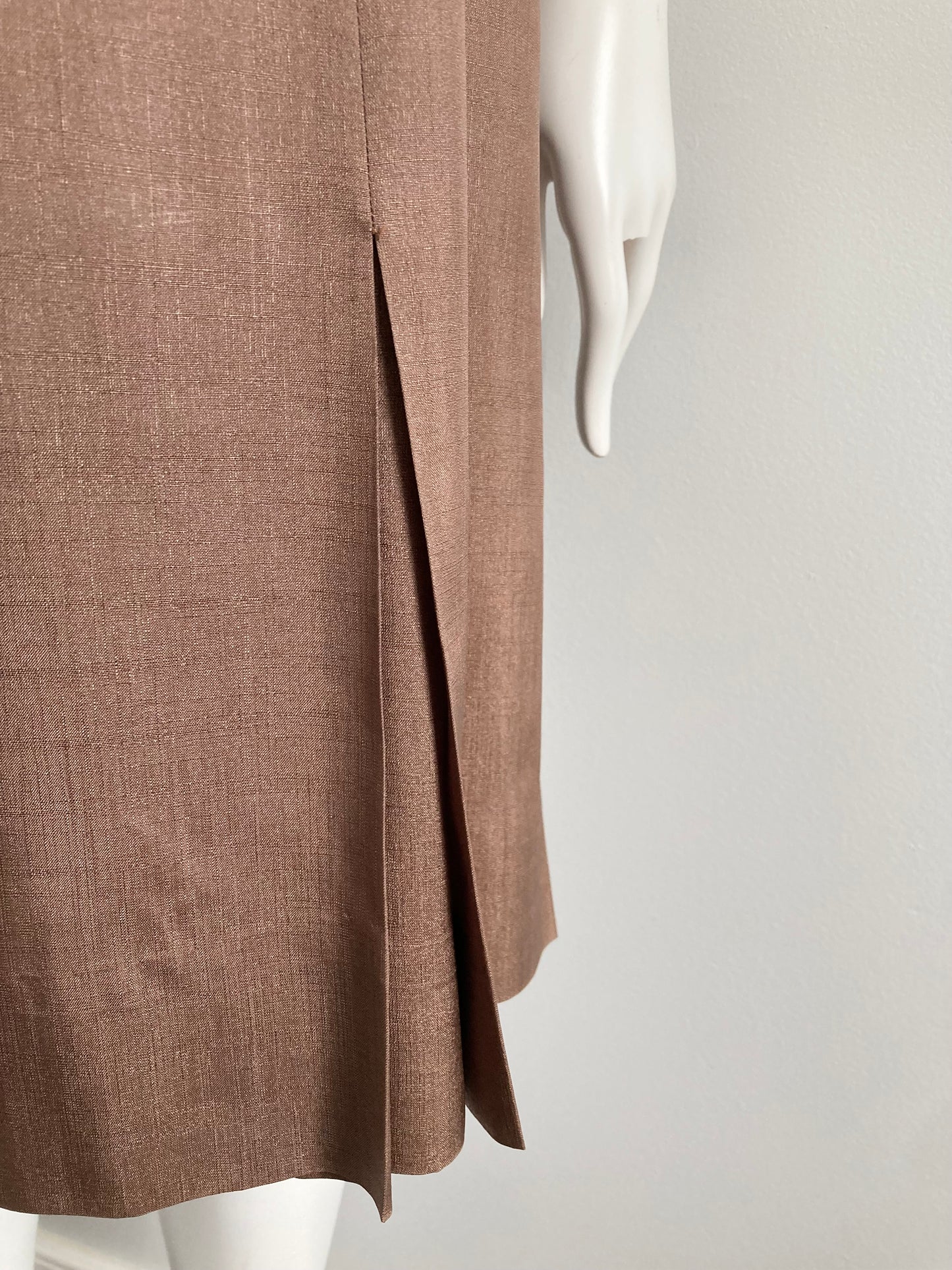 1950s Mocha  Day Dress with Pleated Skirt Details, Size XS