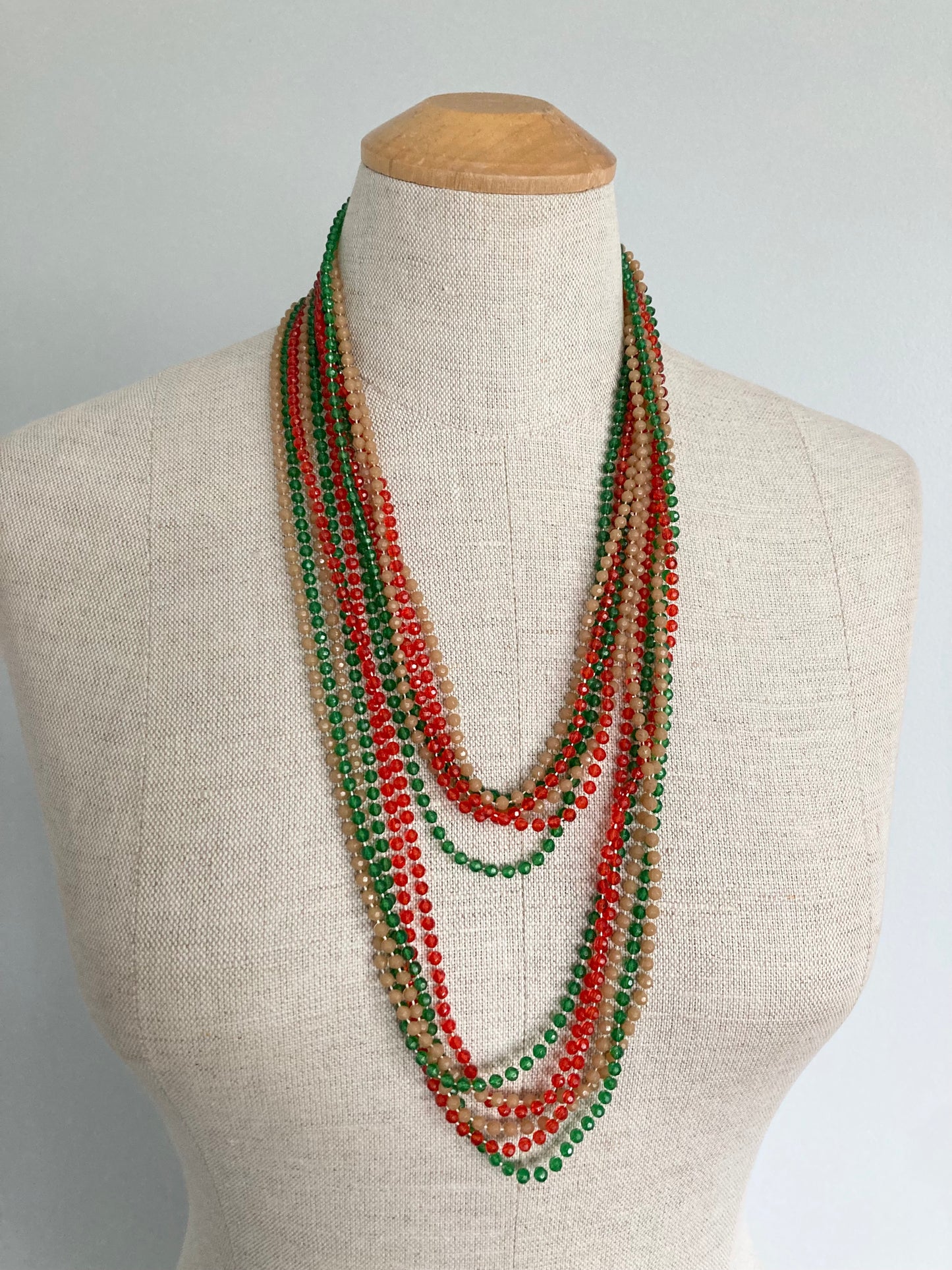 1960/70s Extra Long 52" Multi Strand Necklace, Earthy Tones Multi Strand Bead Necklace
