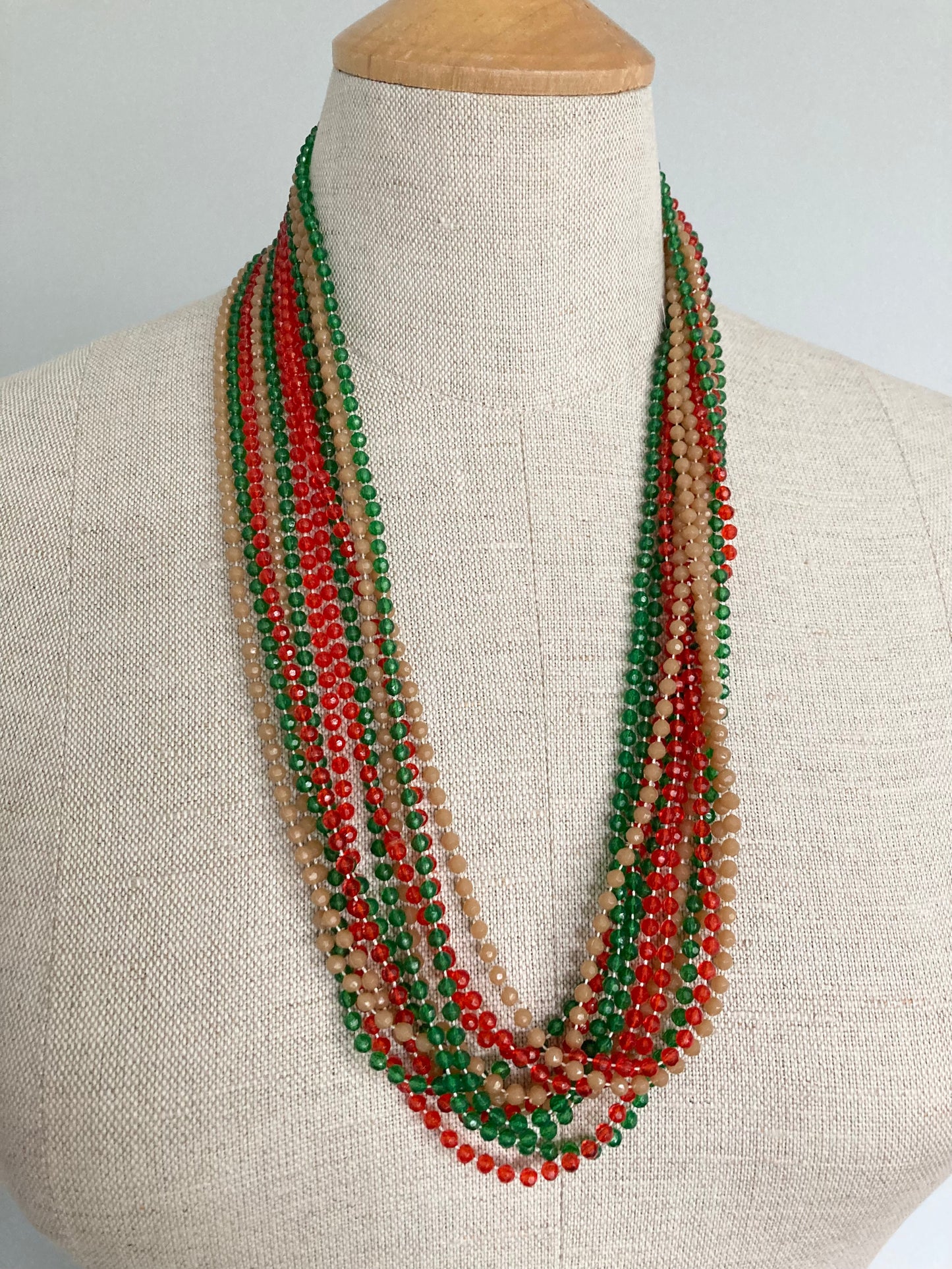 1960/70s Extra Long 52" Multi Strand Necklace, Earthy Tones Multi Strand Bead Necklace