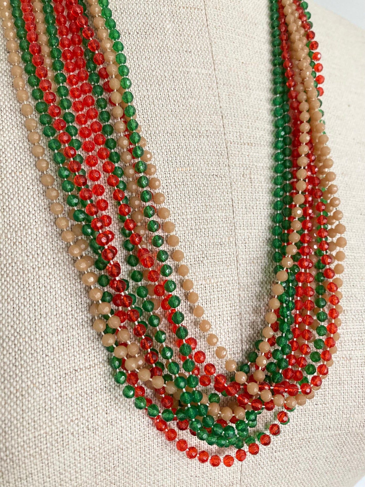 1960/70s Extra Long 52" Multi Strand Necklace, Earthy Tones Multi Strand Bead Necklace