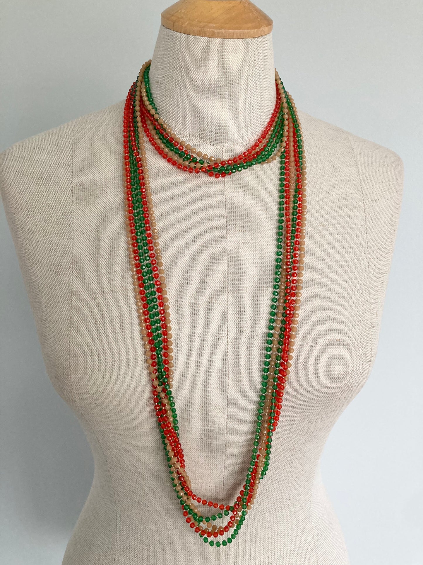 1960/70s Extra Long 52" Multi Strand Necklace, Earthy Tones Multi Strand Bead Necklace