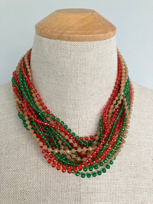 1960/70s Extra Long 52" Multi Strand Necklace, Earthy Tones Multi Strand Bead Necklace