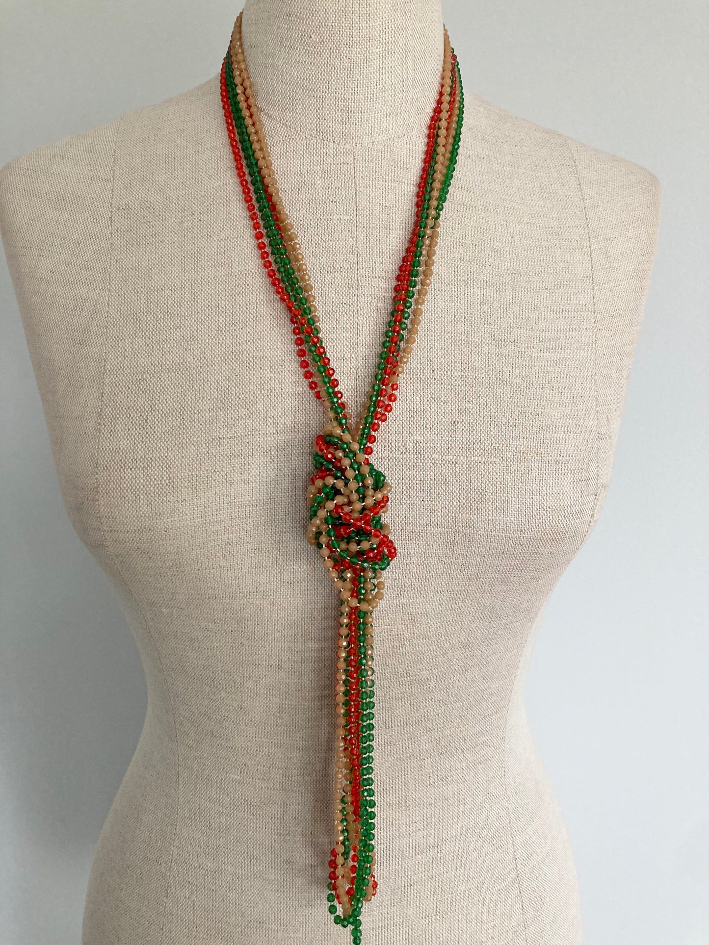 1960/70s Extra Long 52" Multi Strand Necklace, Earthy Tones Multi Strand Bead Necklace