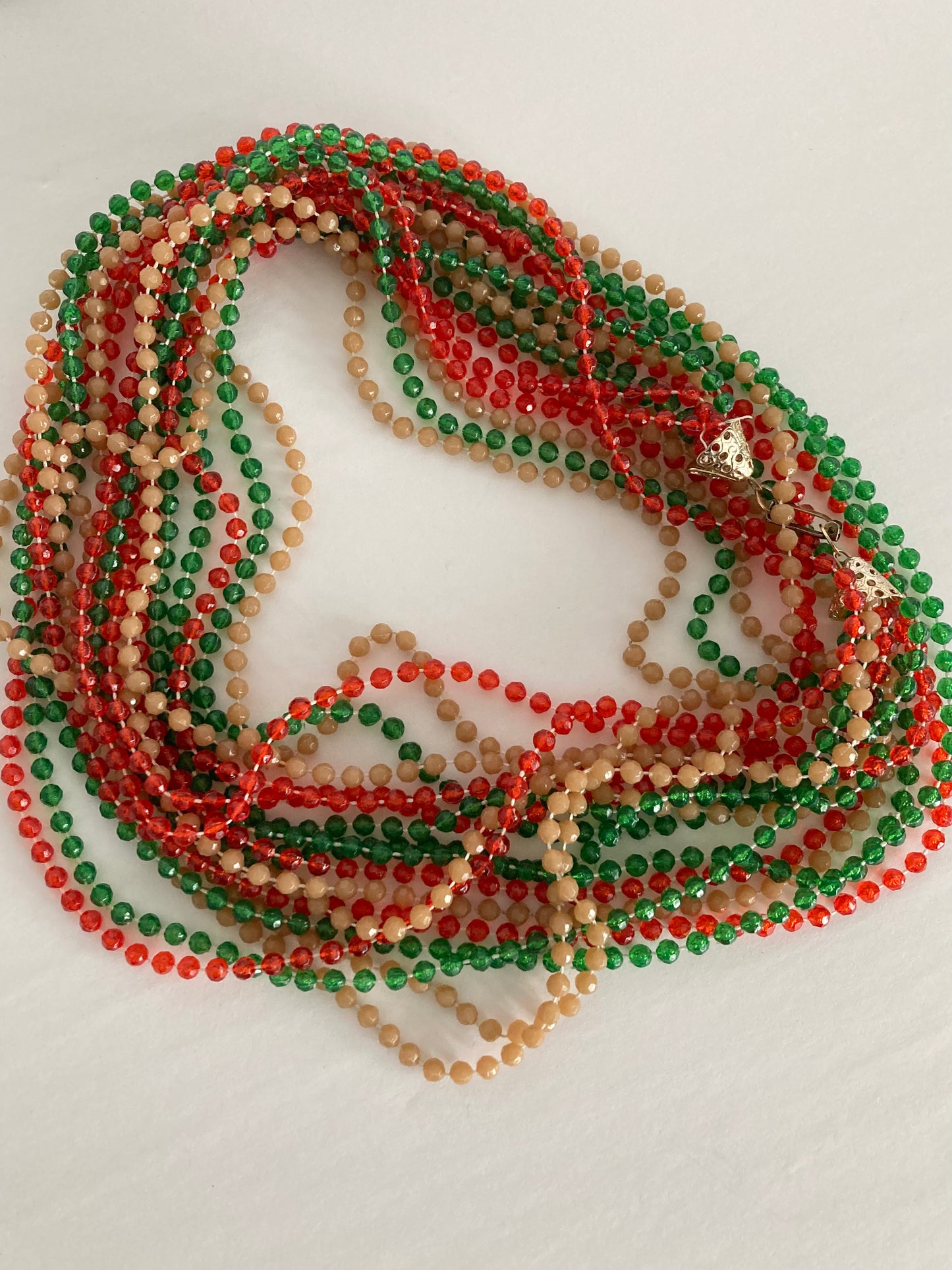 1960/70s Extra Long 52" Multi Strand Necklace, Earthy Tones Multi Strand Bead Necklace