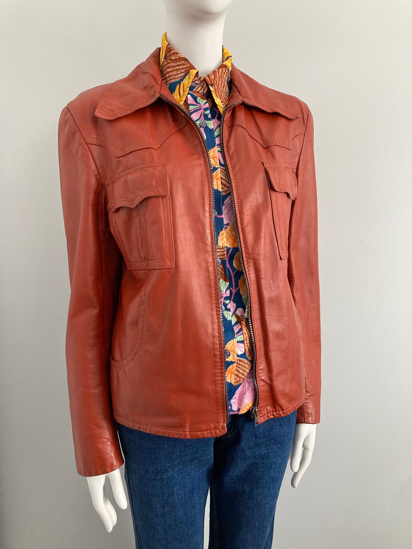 1970s Mens Leather Jacket, Size 40 (M)