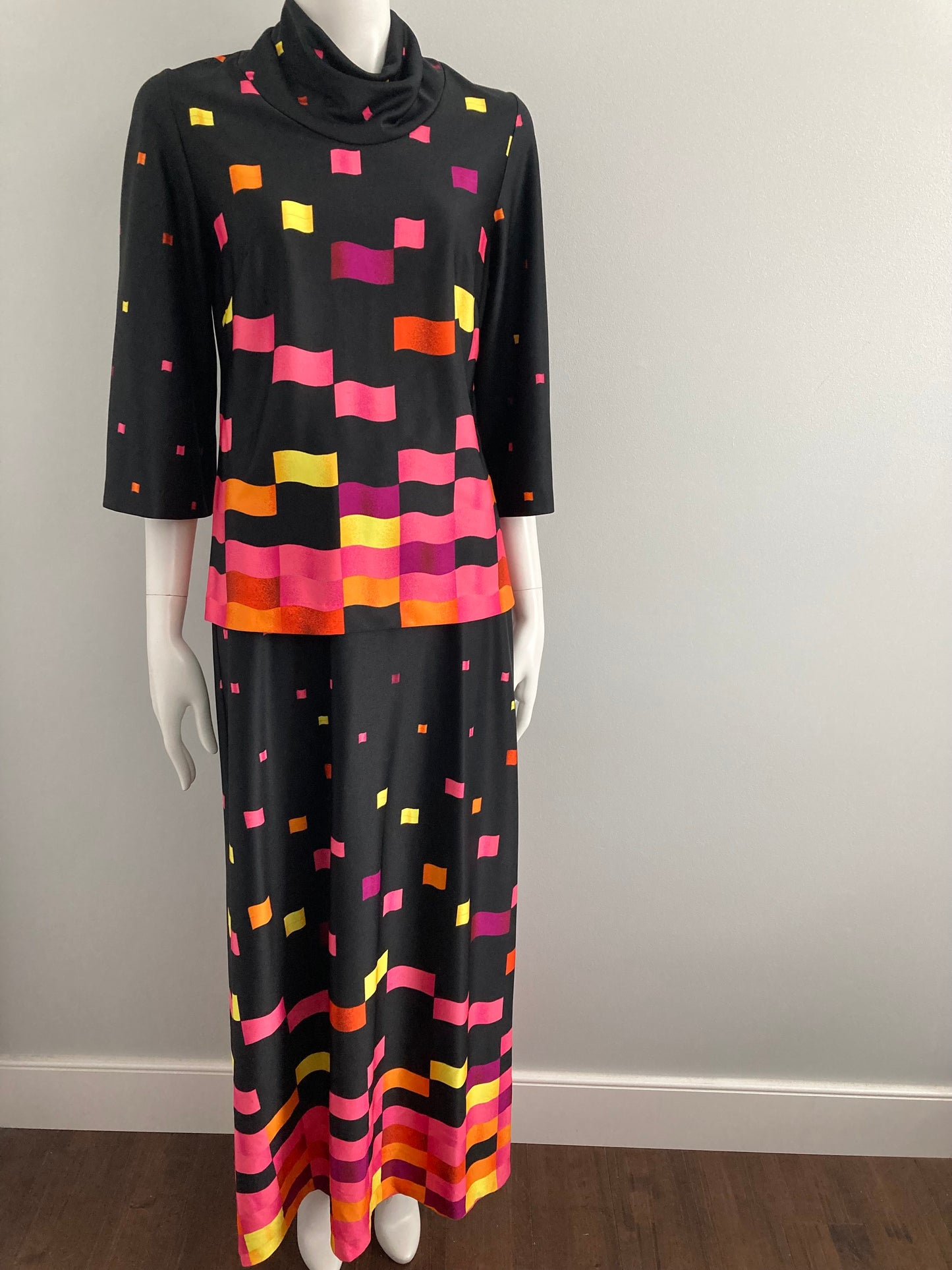 1980s Skirt & Top Set, Size S, Colour Blocked 80s Outfit