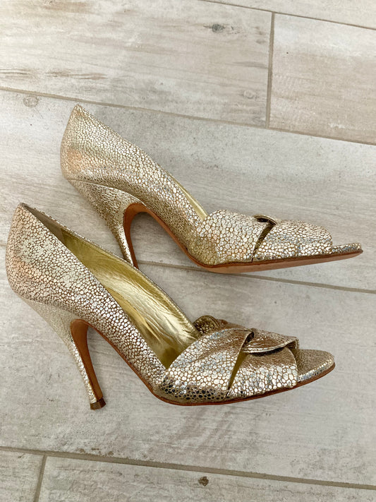 Gold Reptile Look Dolce and Gabbana Open Toe Stiletto Heels