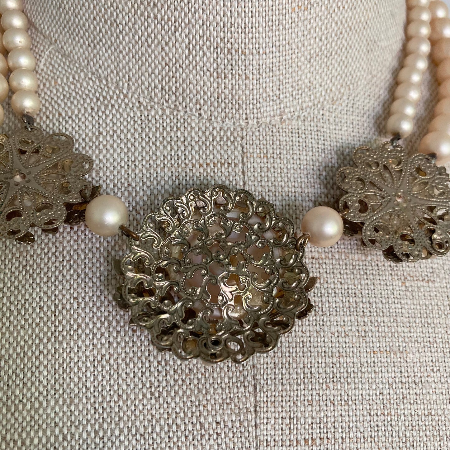 1940/50s Haskell Look Vintage Pearl Choker, Wedding Necklace, Vintage Bridal Jewellery