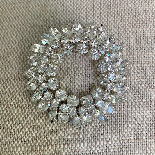 Classic Wreath Shaped Sherman Brooch, Vintage Rhinestone MCM Brooch