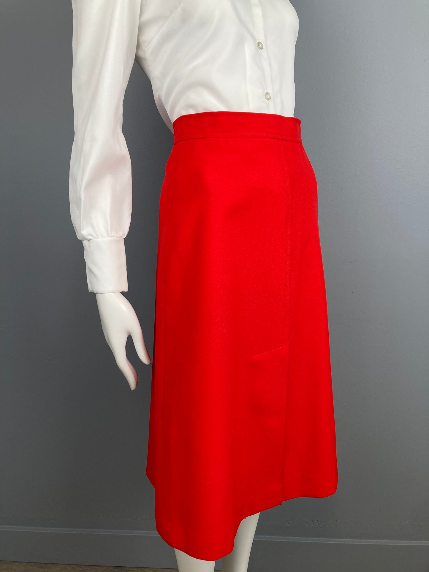 70s Classic A-Line Gabardine Skirt, Vintage Preppy Style Red Skirt, Size XS