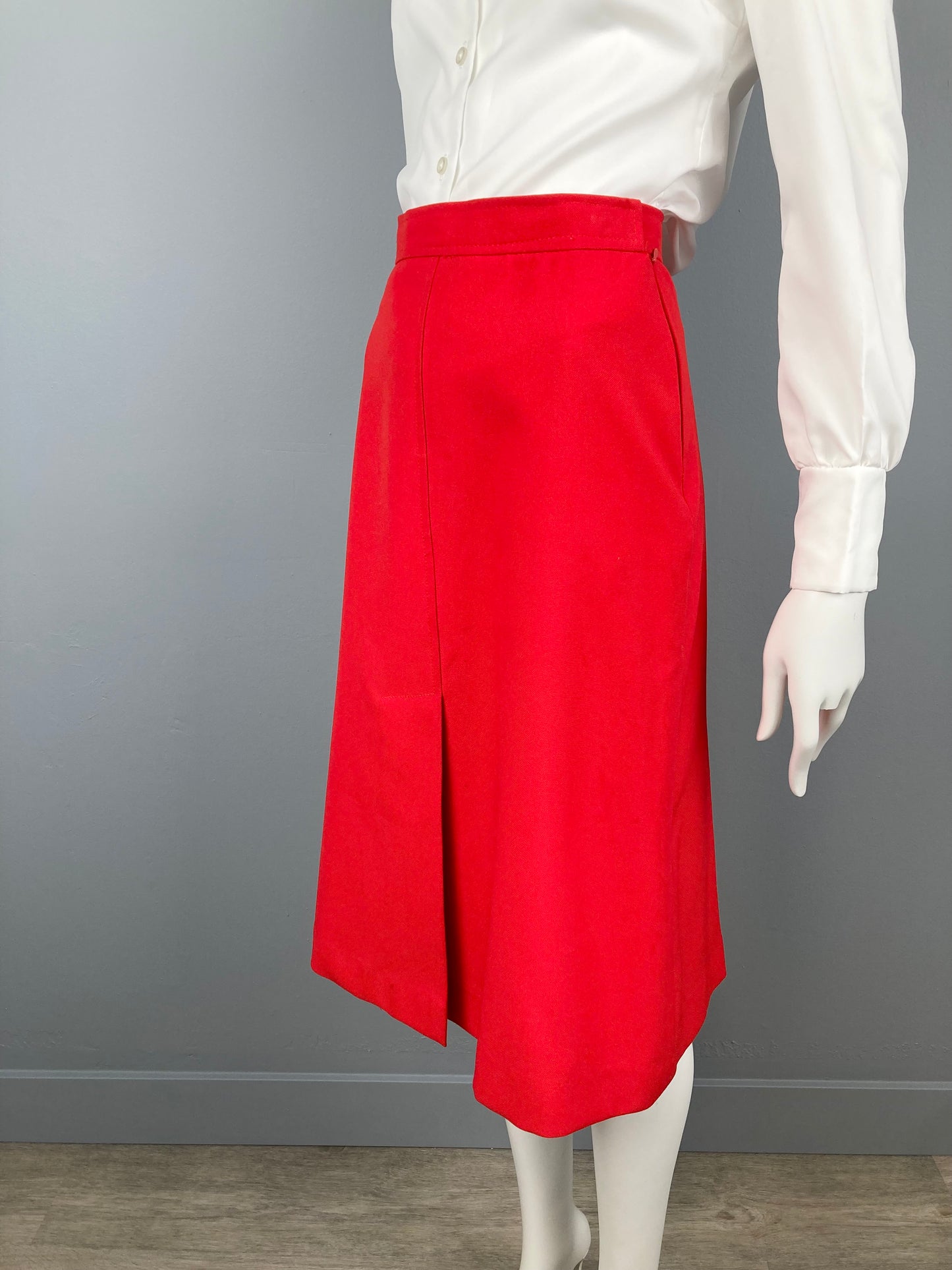 70s Classic A-Line Gabardine Skirt, Vintage Preppy Style Red Skirt, Size XS