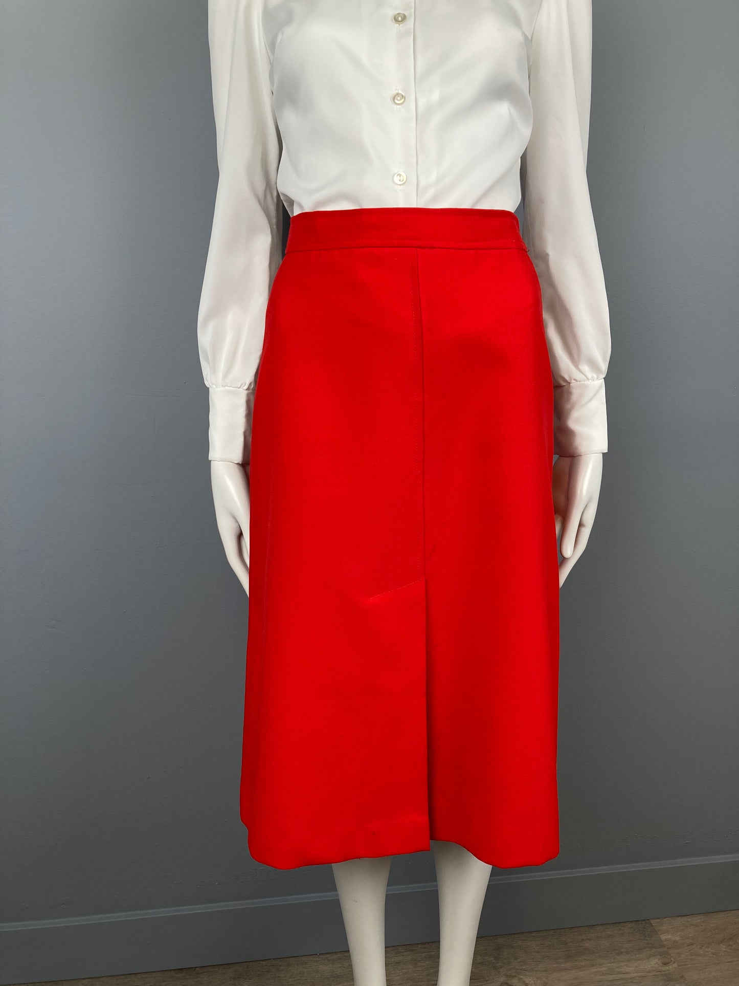 70s Classic A-Line Gabardine Skirt, Vintage Preppy Style Red Skirt, Size XS