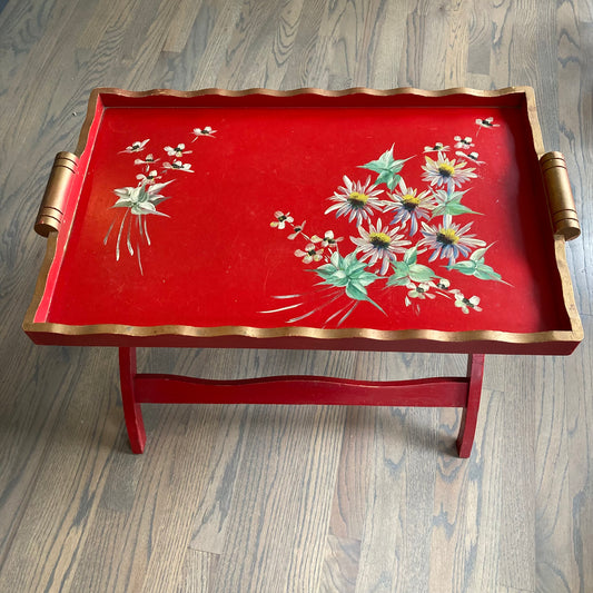 1940s Wooden Tray Table with Folding Legs