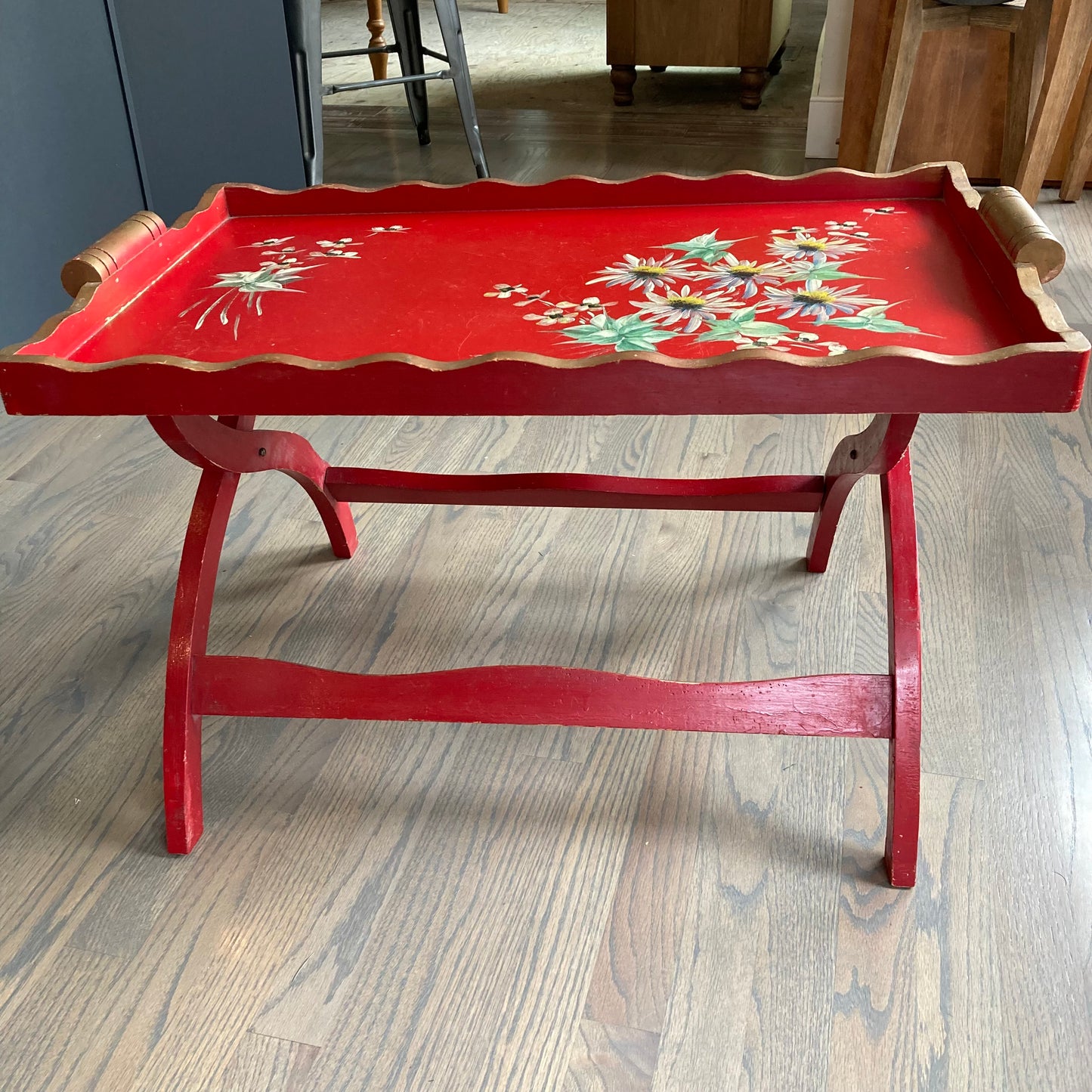 1940s Wooden Tray Table with Folding Legs
