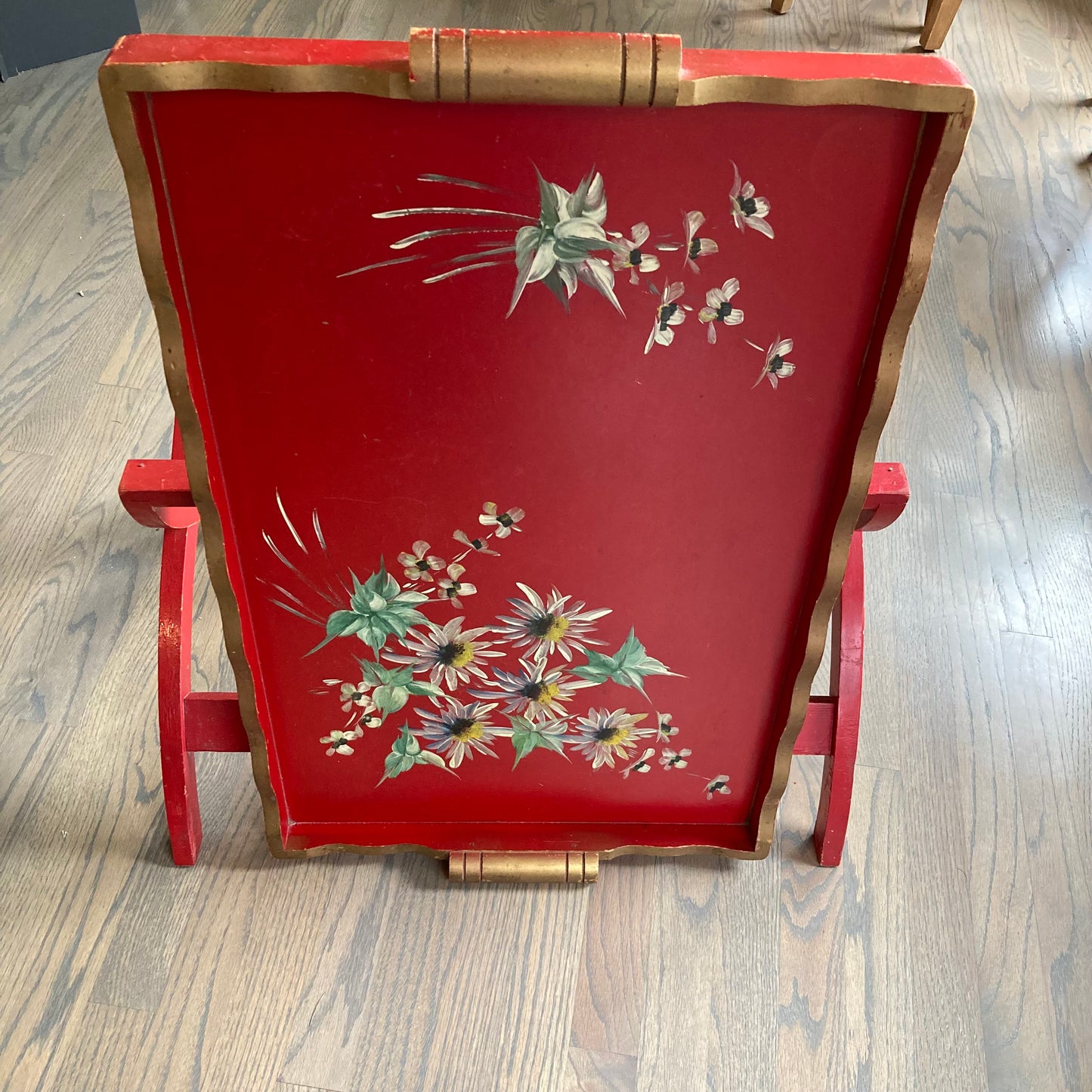 1940s Wooden Tray Table with Folding Legs