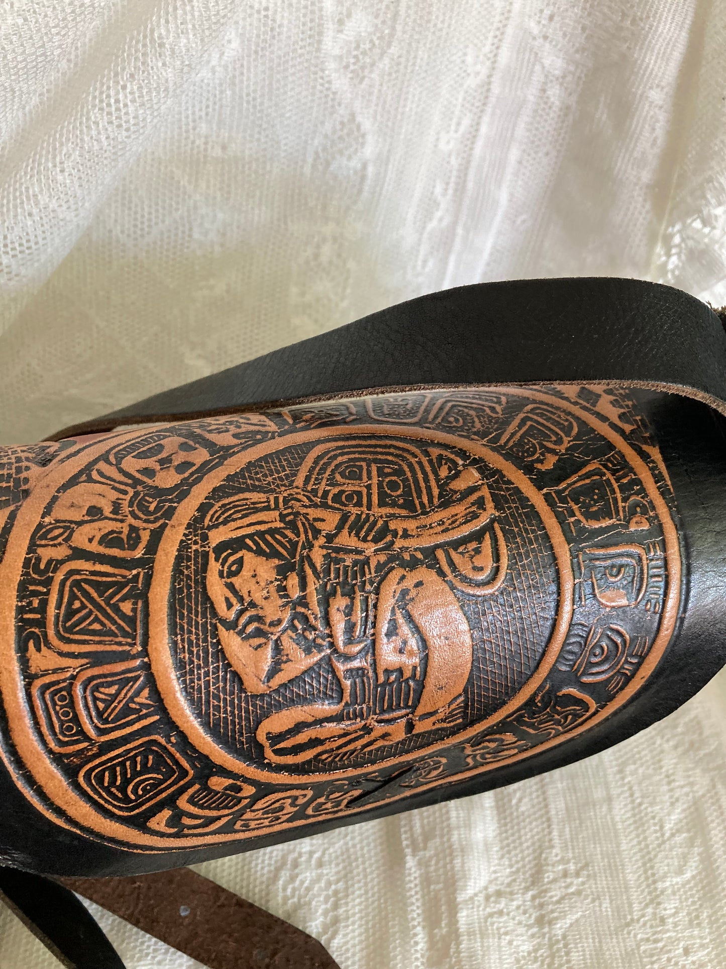 Vintage Mexican Leather Shoulder Bag, Black Burgundy and Brown Purse