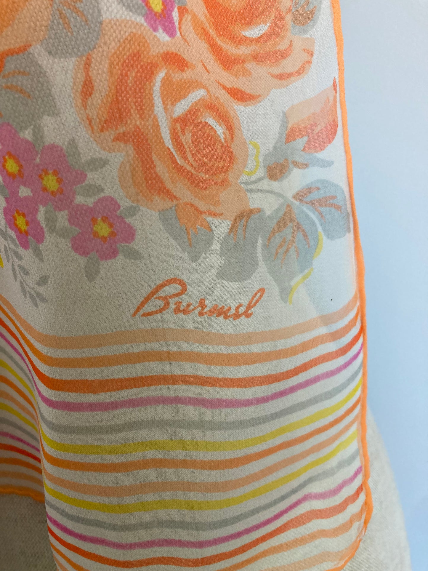 Vintage Printed Chiffon Oblong Scarf, Japanese Chiffon Scarf by Burmel