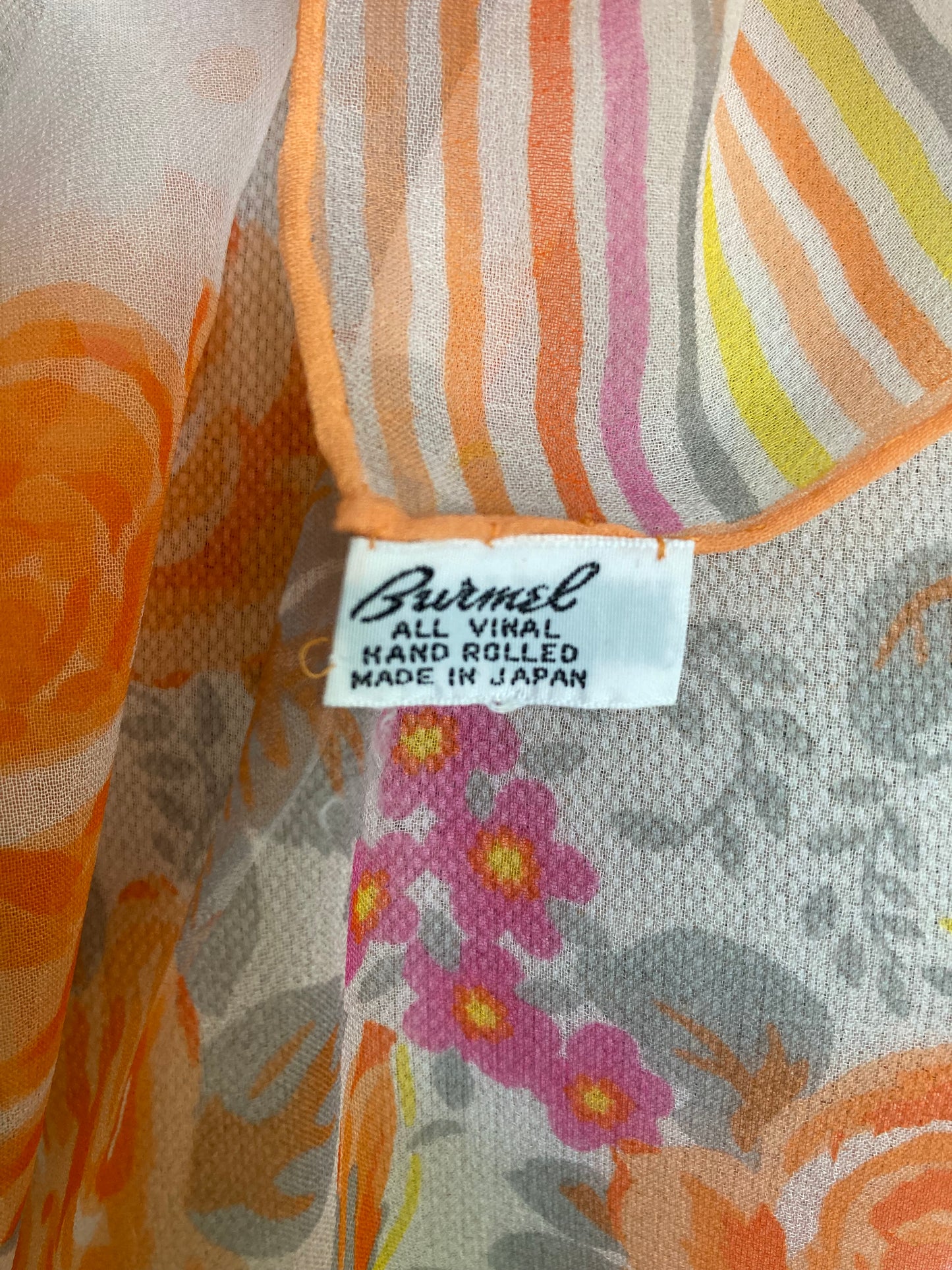 Vintage Printed Chiffon Oblong Scarf, Japanese Chiffon Scarf by Burmel