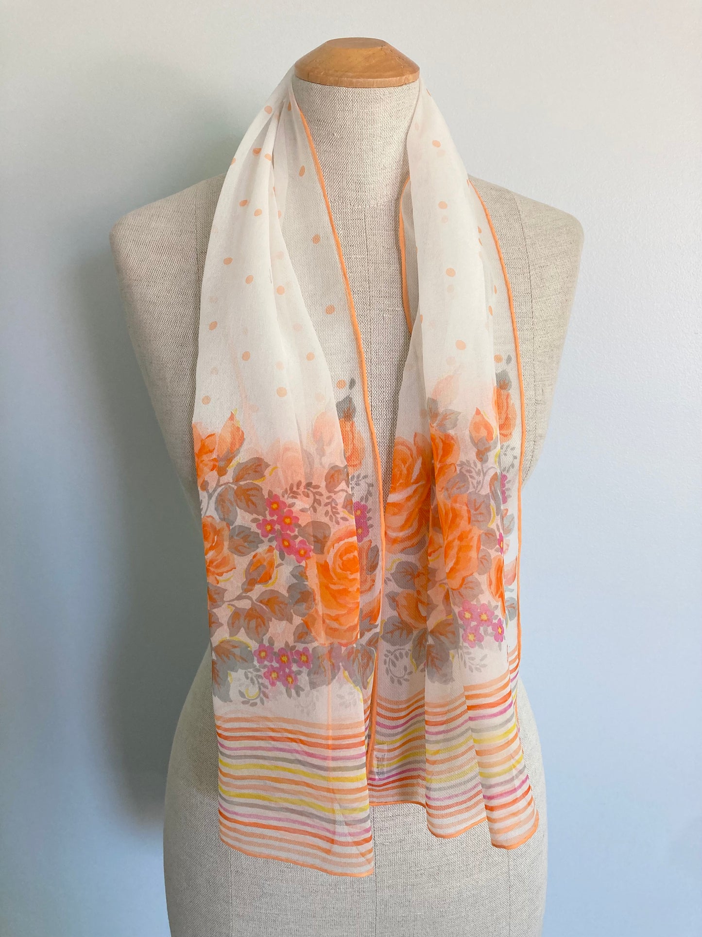 Vintage Printed Chiffon Oblong Scarf, Japanese Chiffon Scarf by Burmel