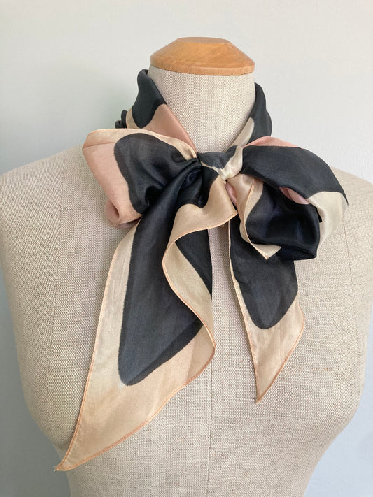 Remon d'Urville Paris Oblong Silk Scarf, Peach and charcoal French Silk Scarf