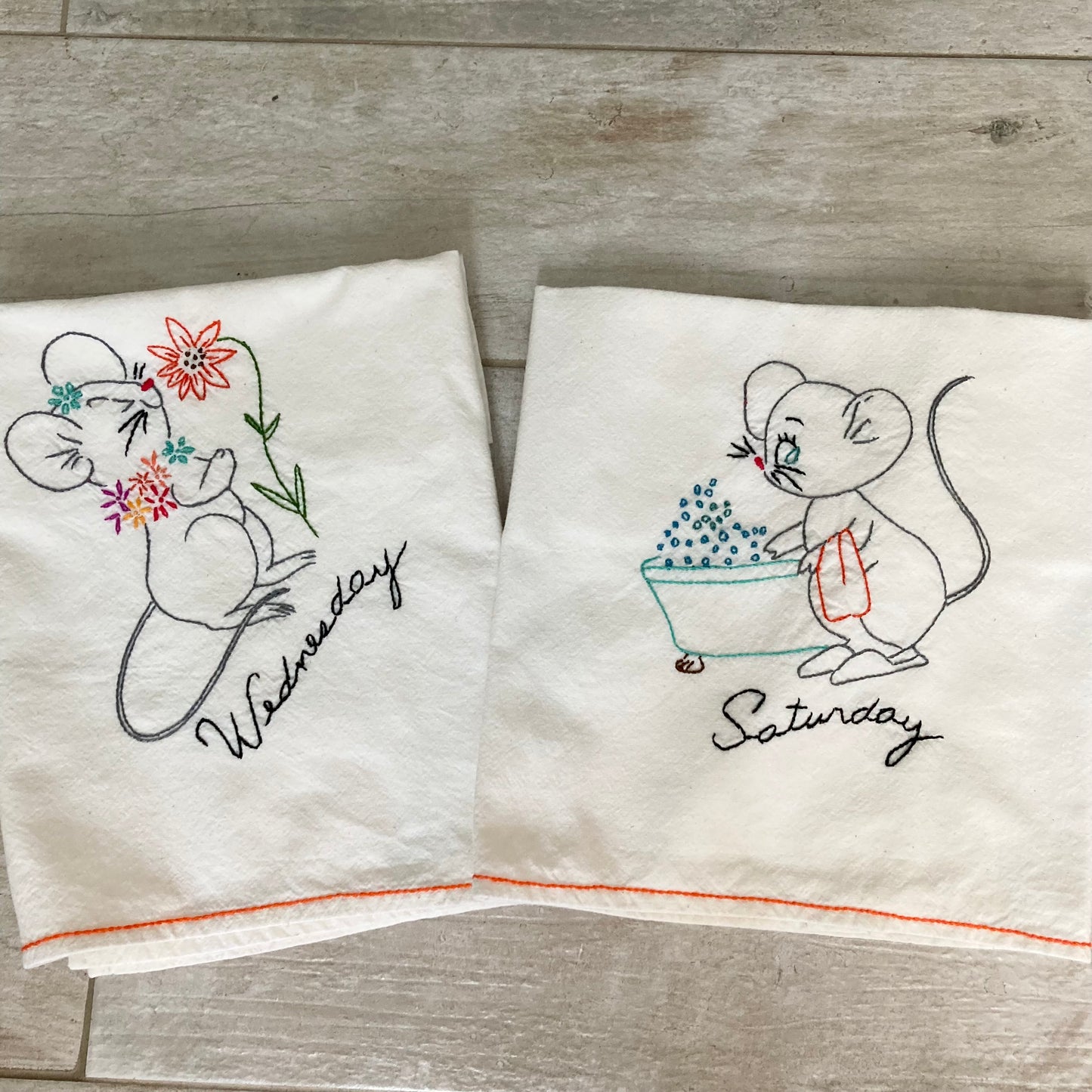 Full Set plus 3 "Days of the Week" Flour Sack Kitchen Towels