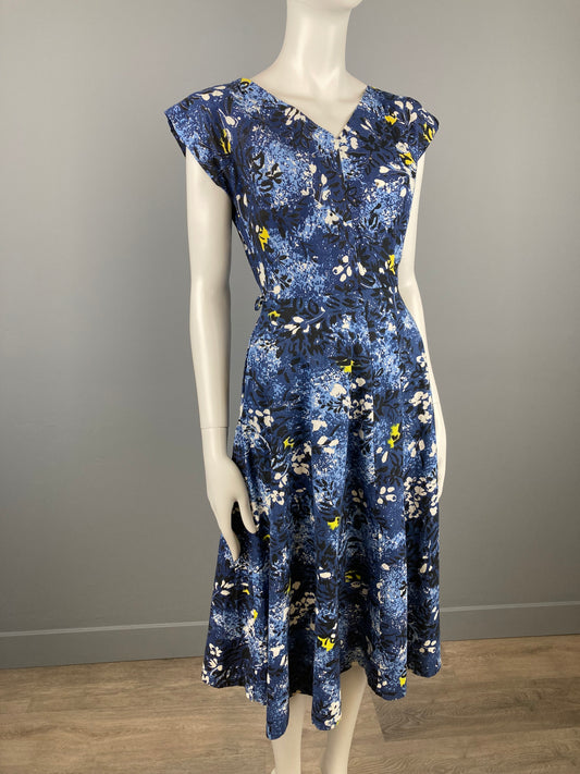 1940/50s Cotton Summer Dress, Size S, Vintage Summer Floral Cotton Dress