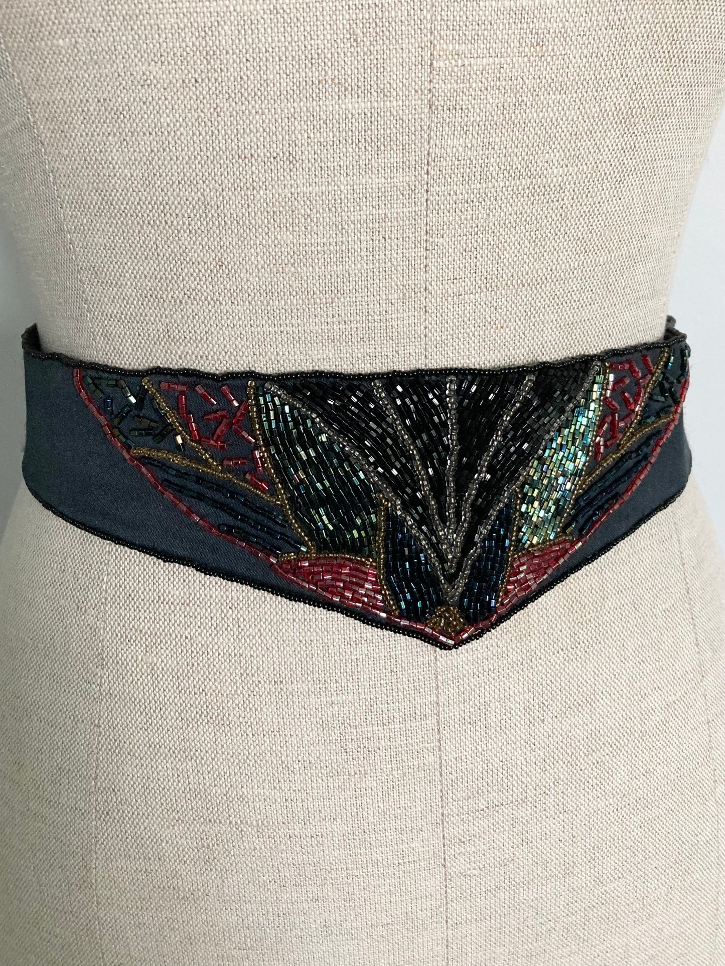 Vintage Black Beaded Belt with Tie Back