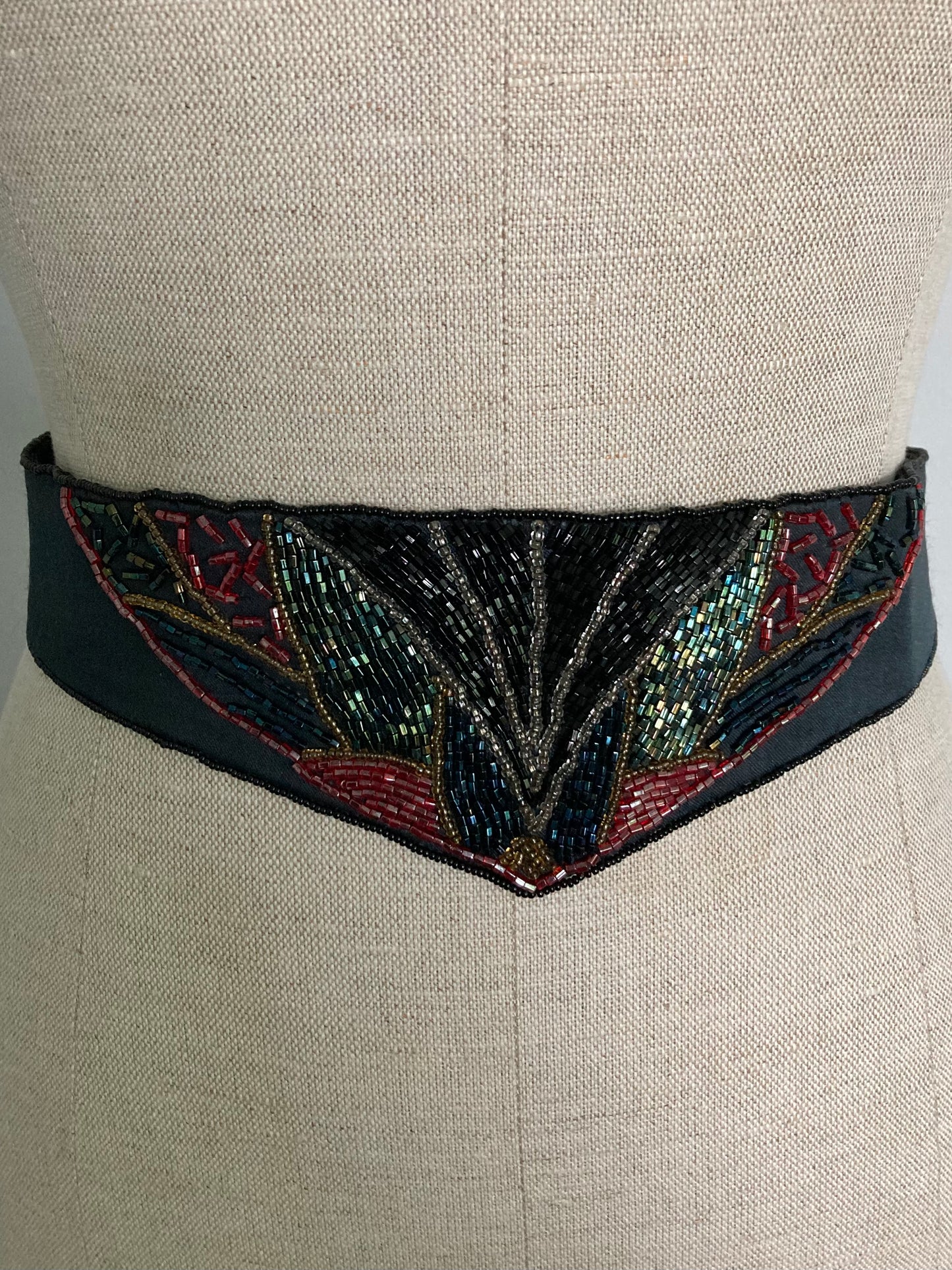 Vintage Black Beaded Belt with Tie Back