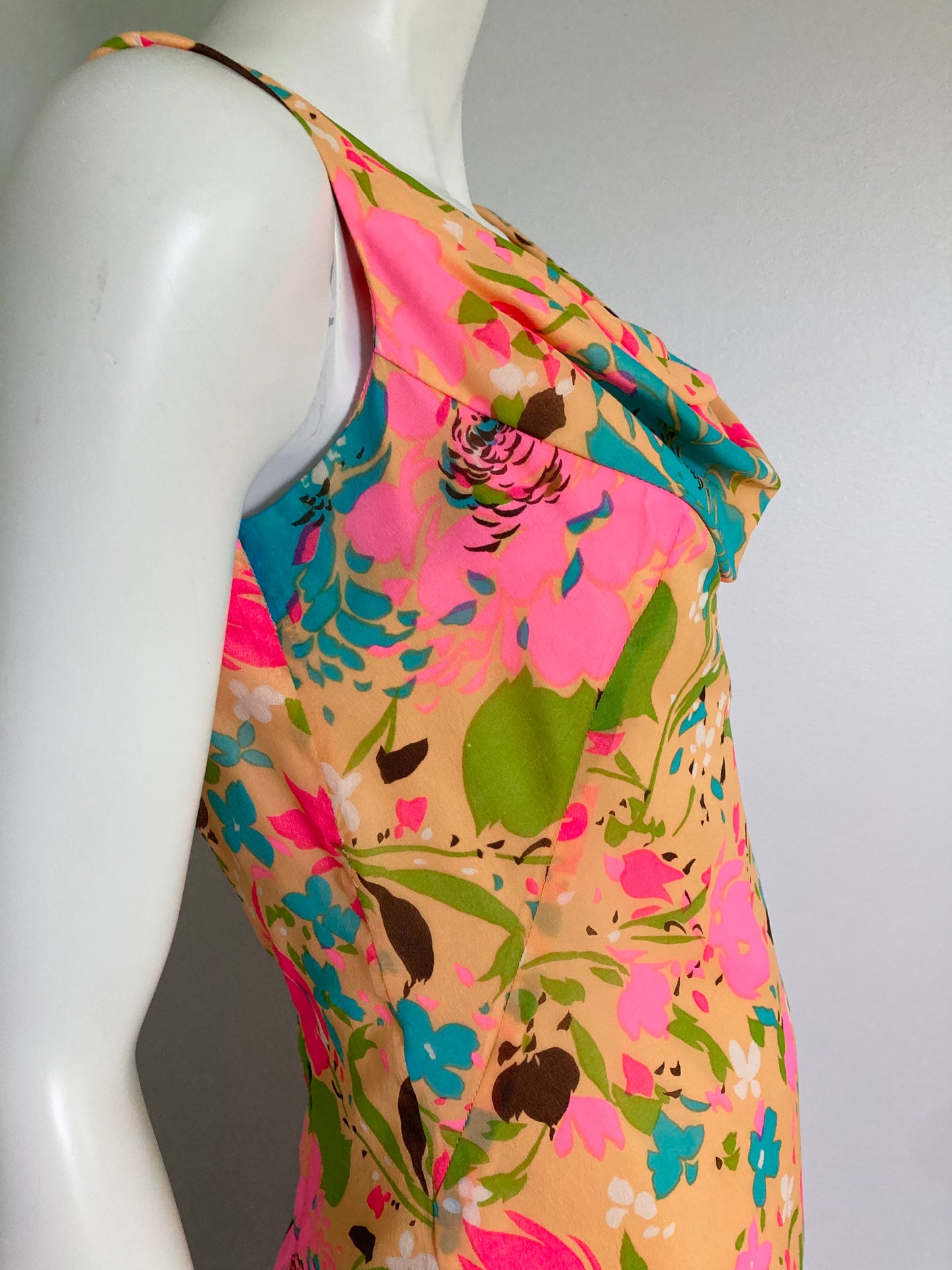 1960/70s Bright Crinkle Chiffon Summer Shift by Jack Marsee, Size S