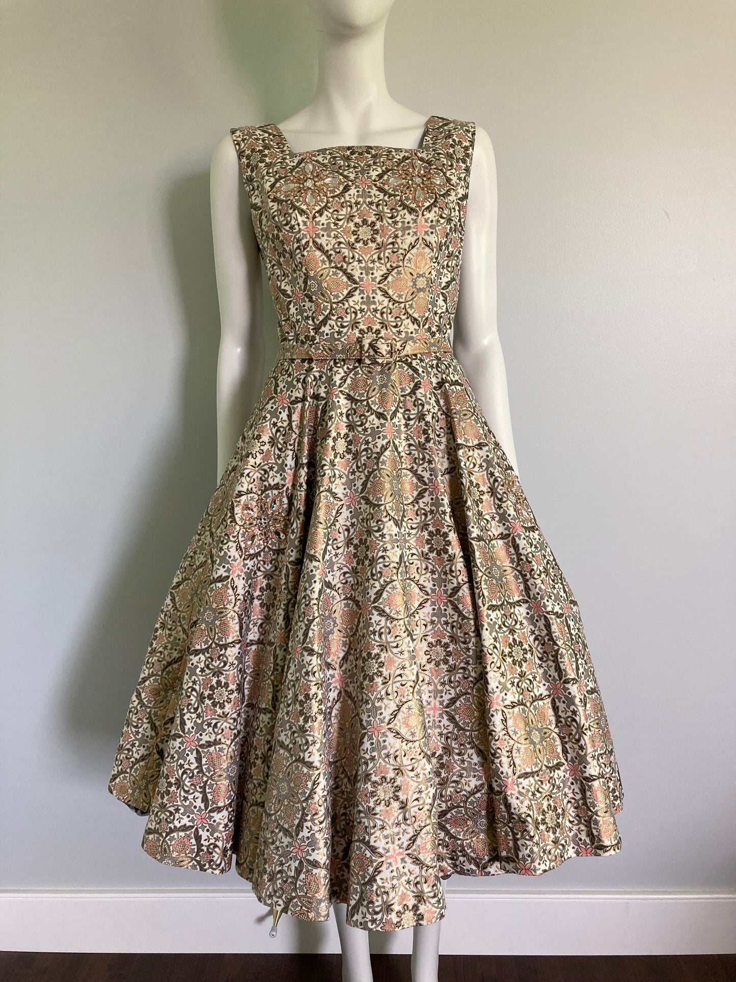 1950s Elsie Krassas Shimmery Fit and Flare, 50s Designer Fit and Flare Dress, Size S