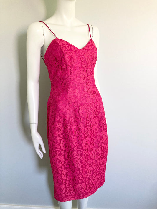 1980s Barbie Core Pink Lace Corset Back Dress, Size M