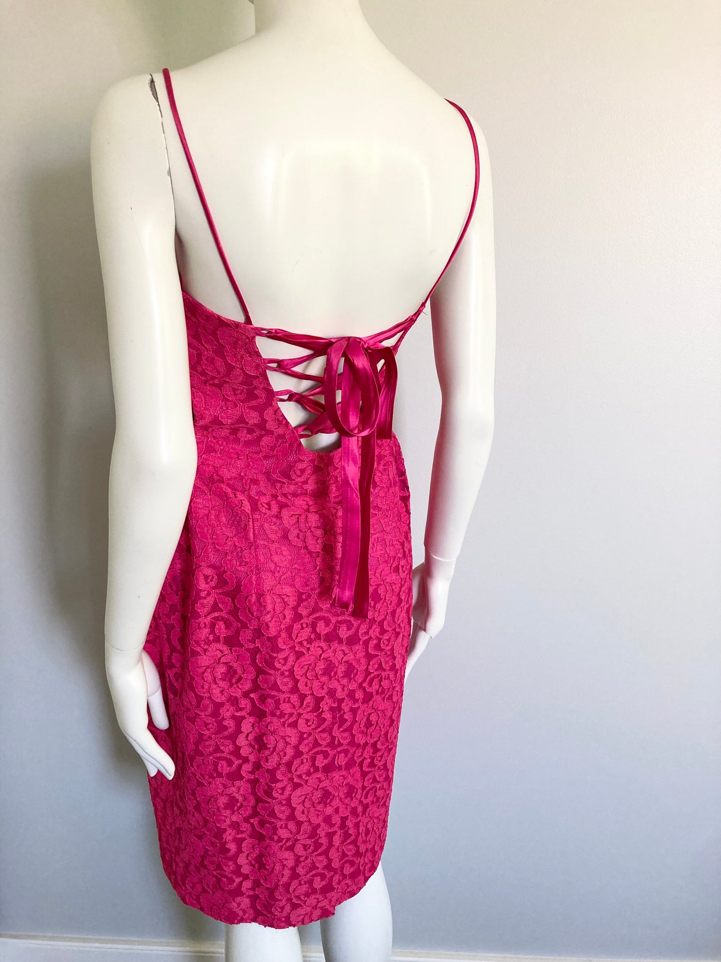 1980s Barbie Core Pink Lace Corset Back Dress, Size M