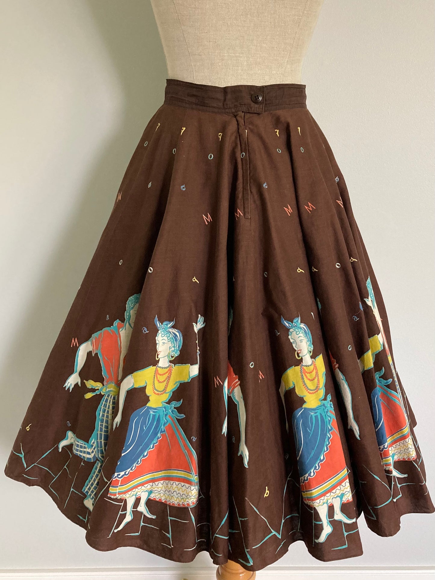 1950s Cotton Momba Print Circle Skirt, Size S