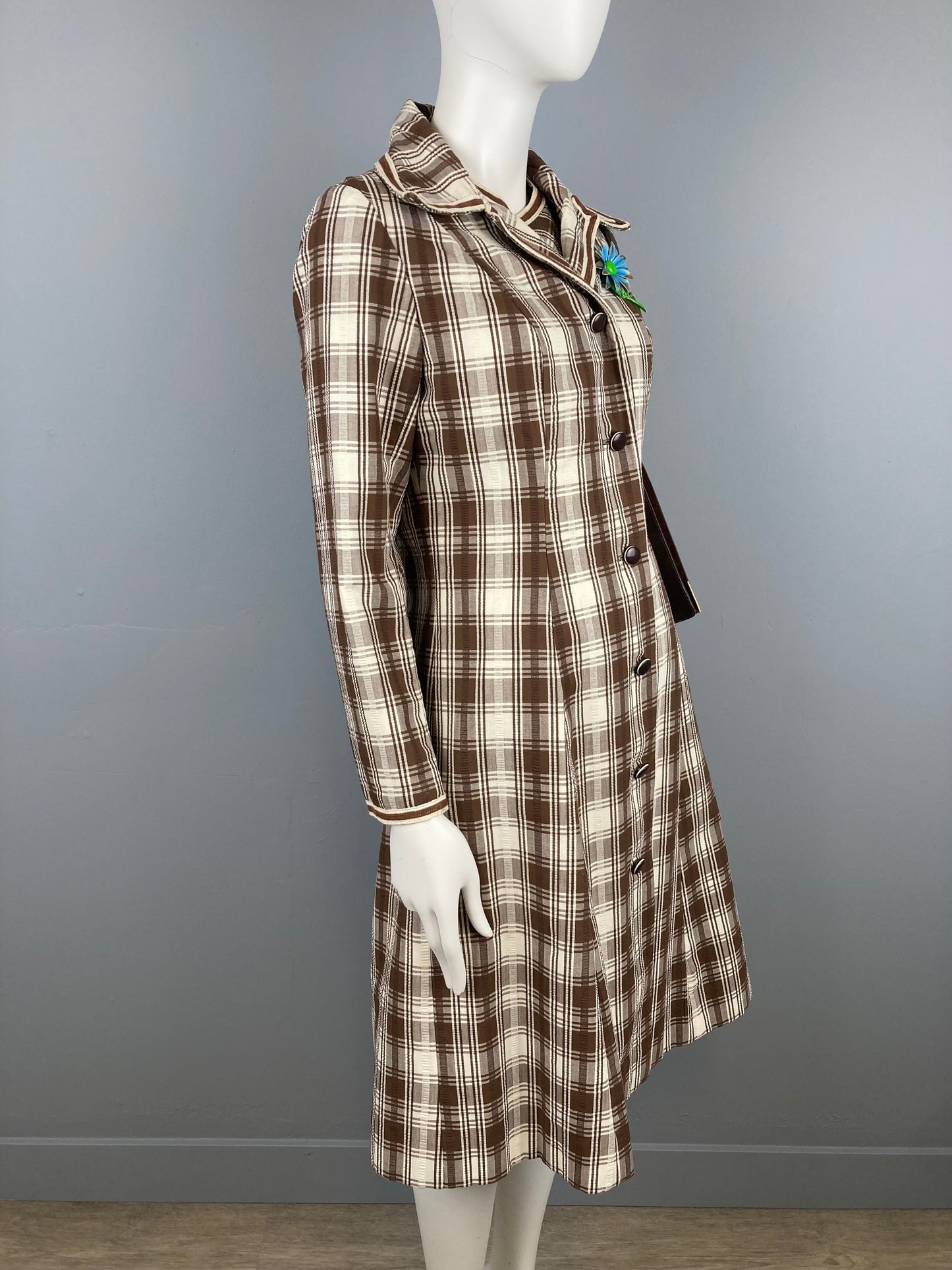 60/70s Mod Plaid Dress & Coat Set, Designer Vintage Seersucker Dress Suit