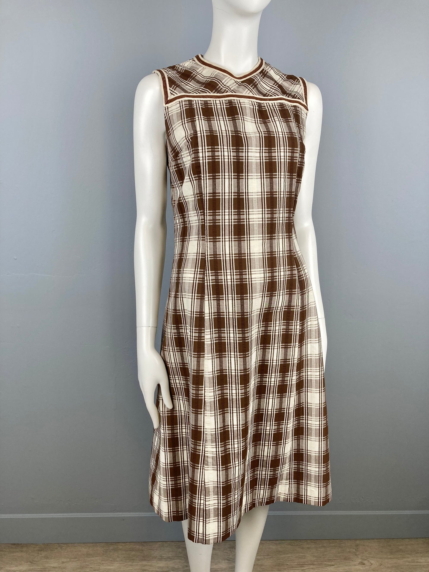 60/70s Mod Plaid Dress & Coat Set, Designer Vintage Seersucker Dress Suit