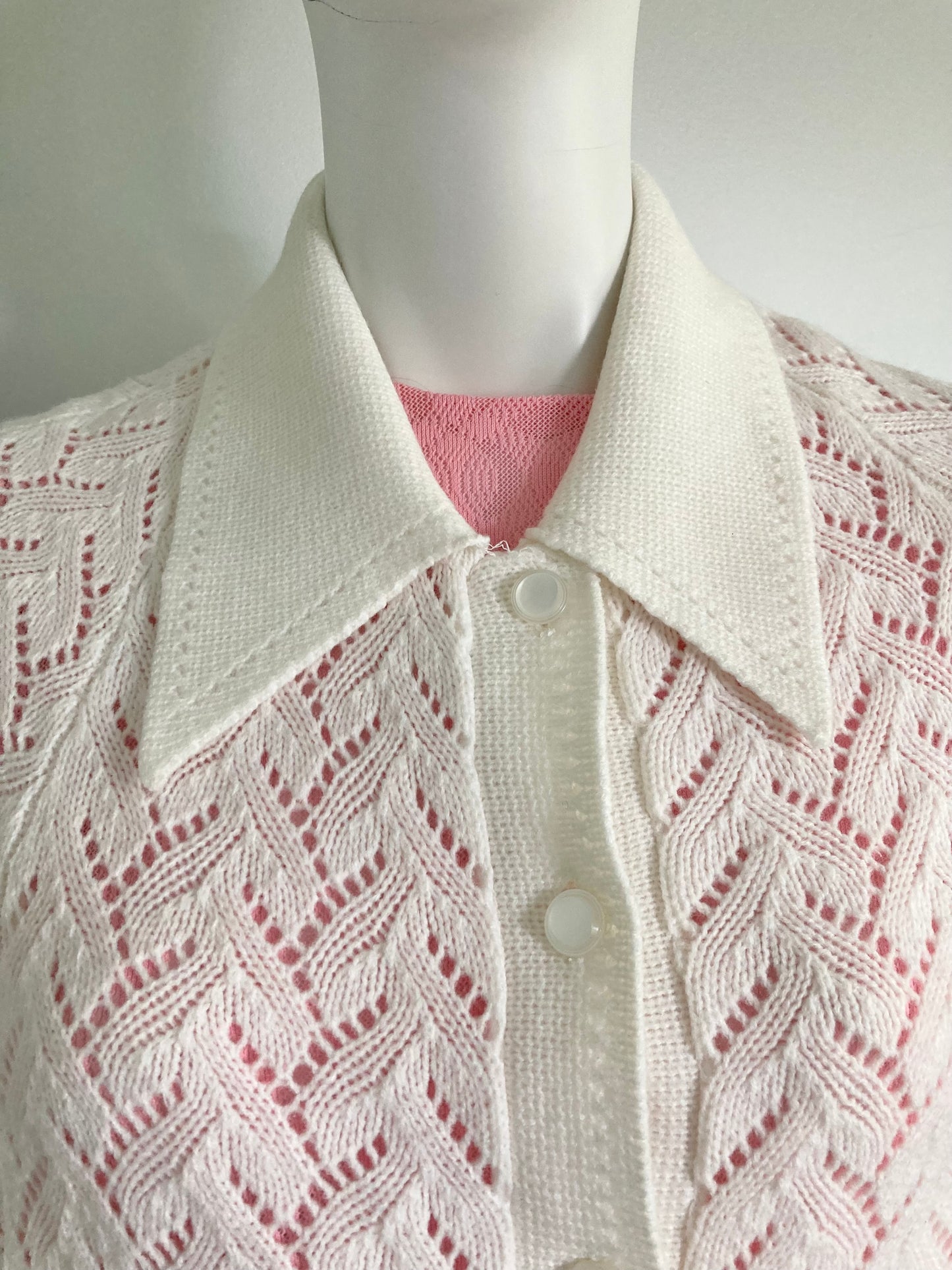 1960/70s Soft White Knit Lace Poncho Cape, O/S