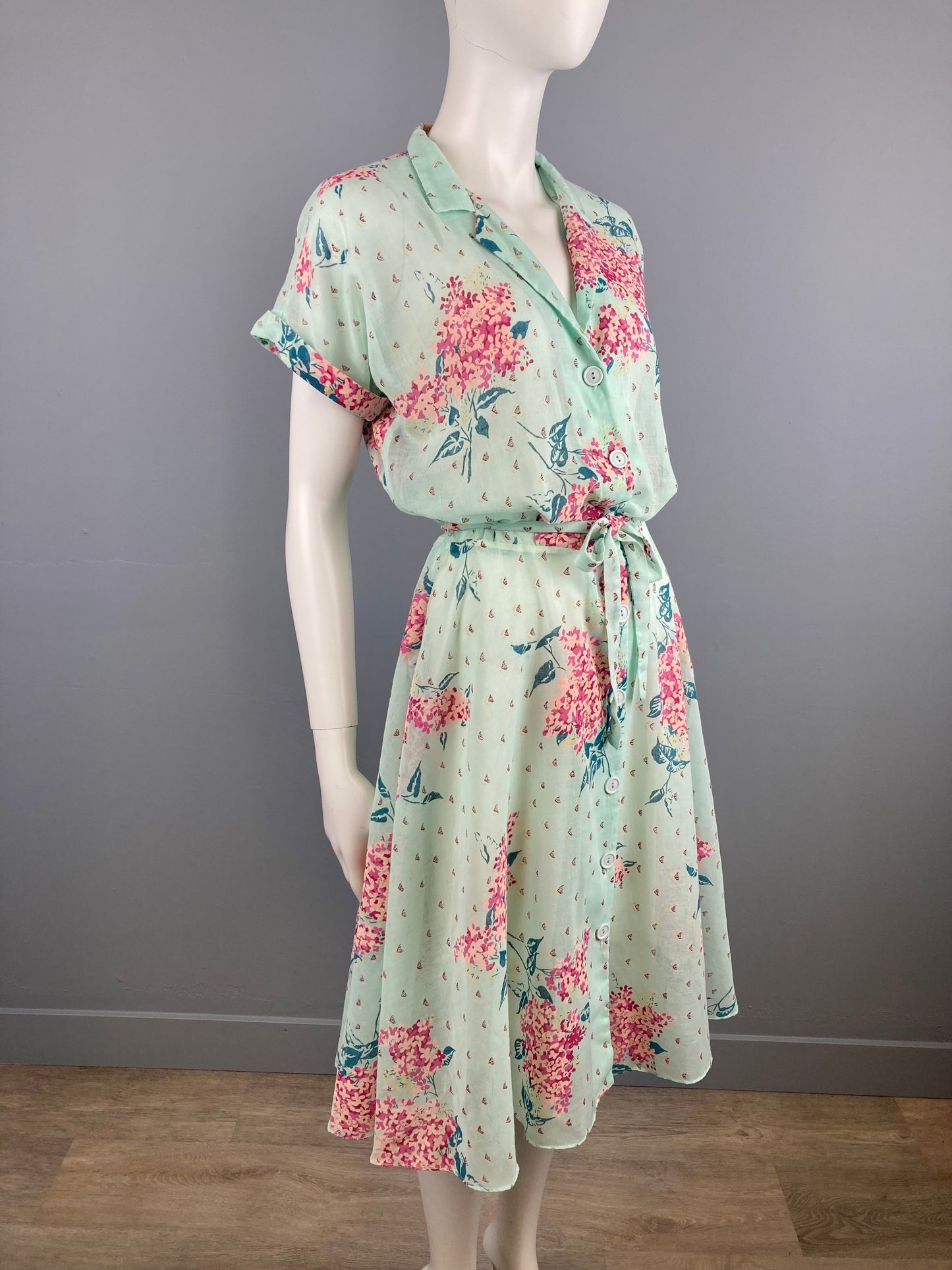 1980s Gauzy "50s Look" Fit & Flair Dress, Size XL, Semi-Sheer Vintage Summer Dress