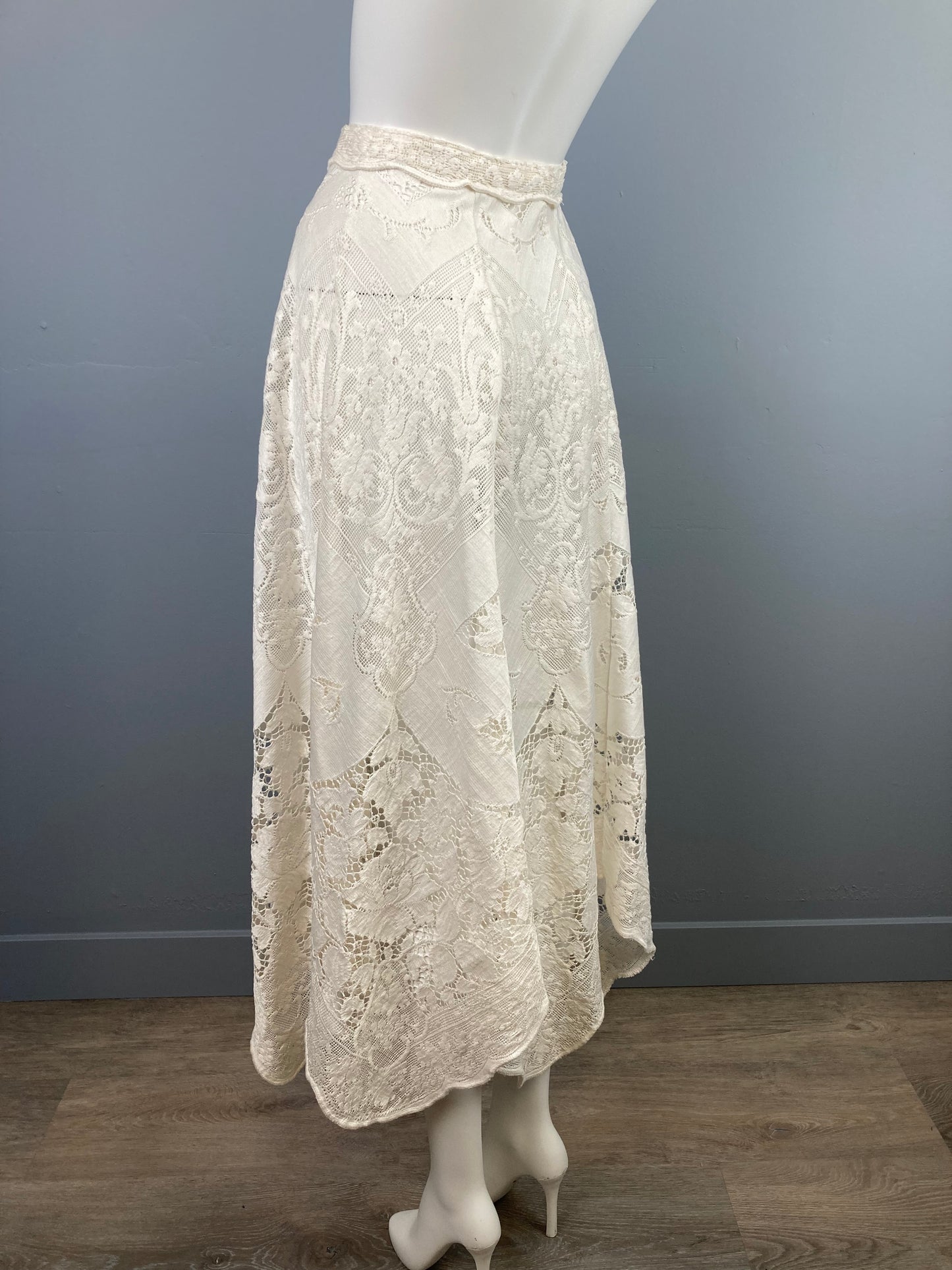 Designer Lace Skirt with Handkerchief Hem, Martin McCrea Lace Skirt, Boho Lace Bridal Skirt