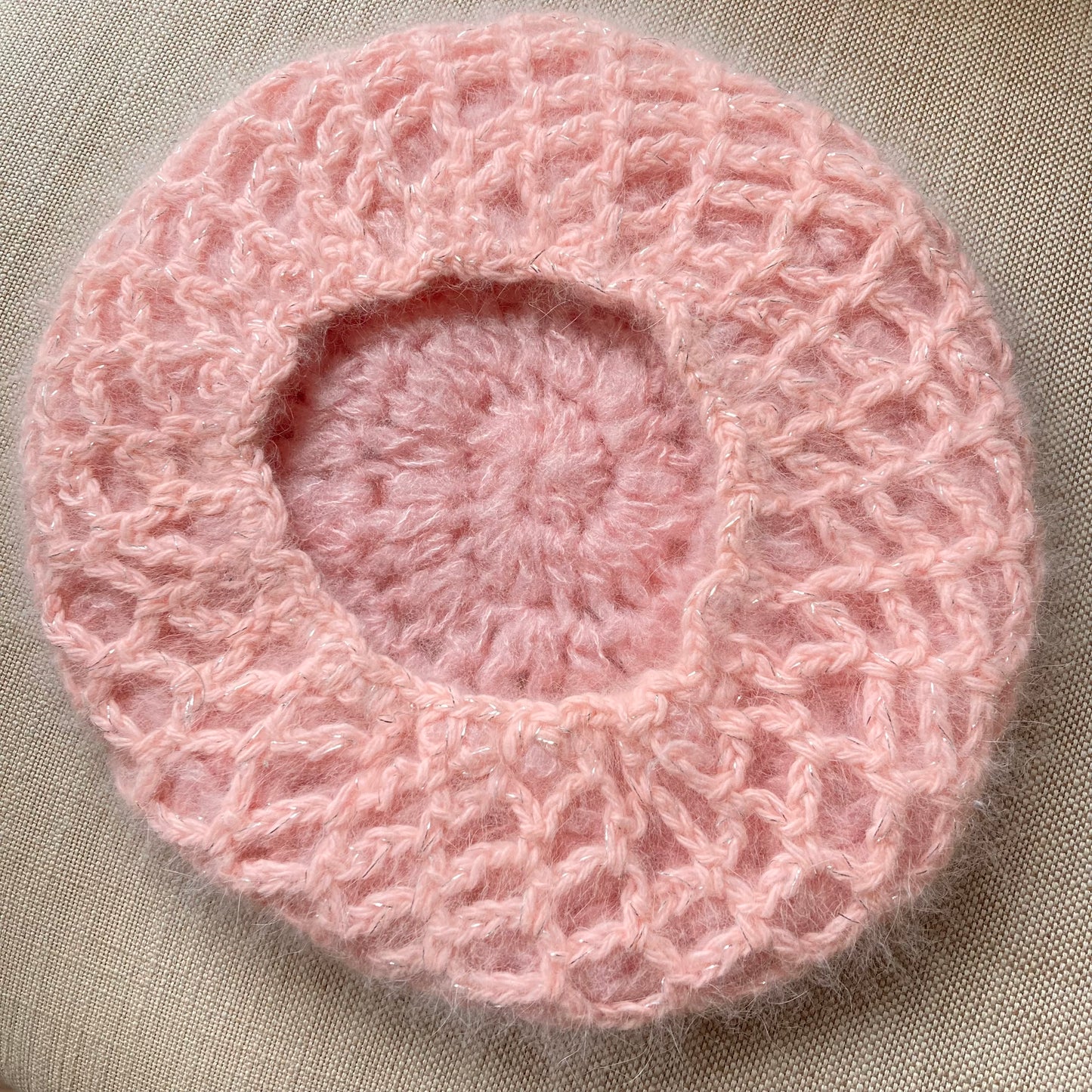 Hand Crocheted Angora Blend Pink Tam, Made in Italy for The Bay